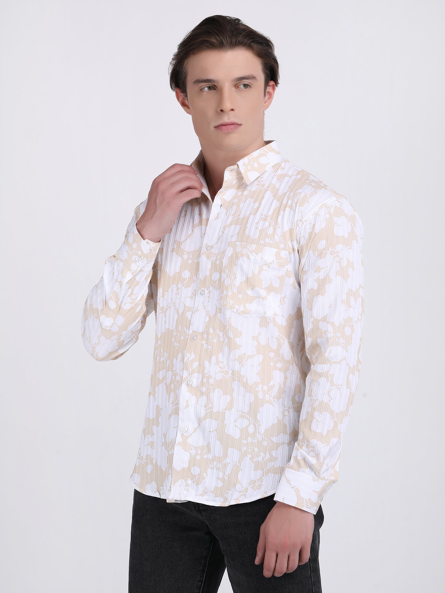 Light Cream Popcorn Print Premium Full Sleeves Shirt