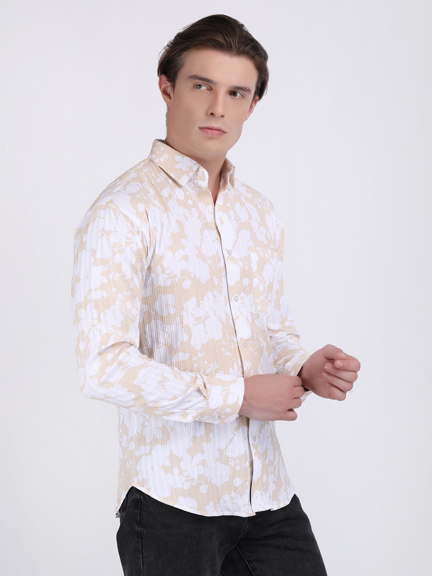 Light Cream Popcorn Print Premium Full Sleeves Shirt
