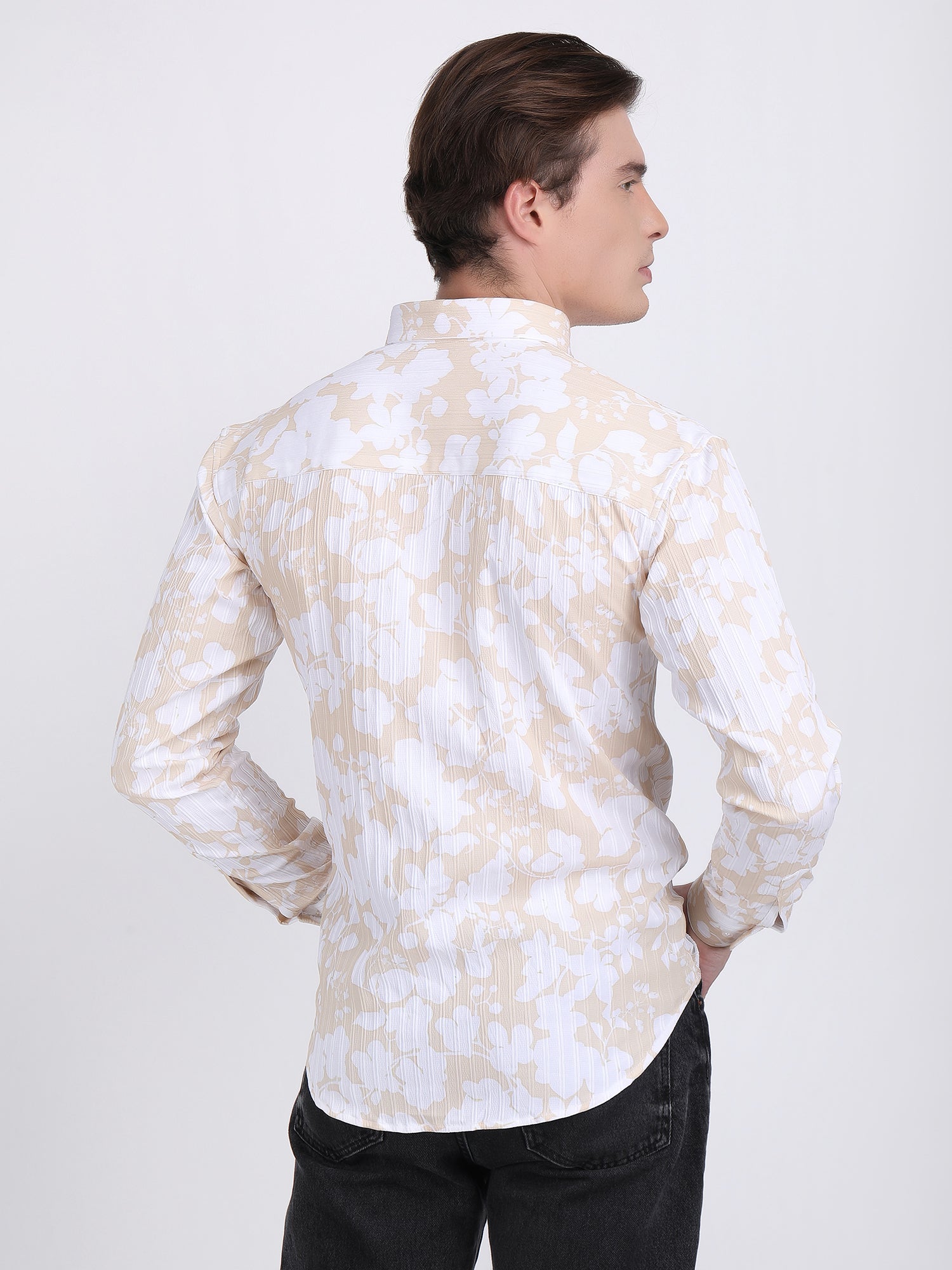 Light Cream Popcorn Print Premium Full Sleeves Shirt
