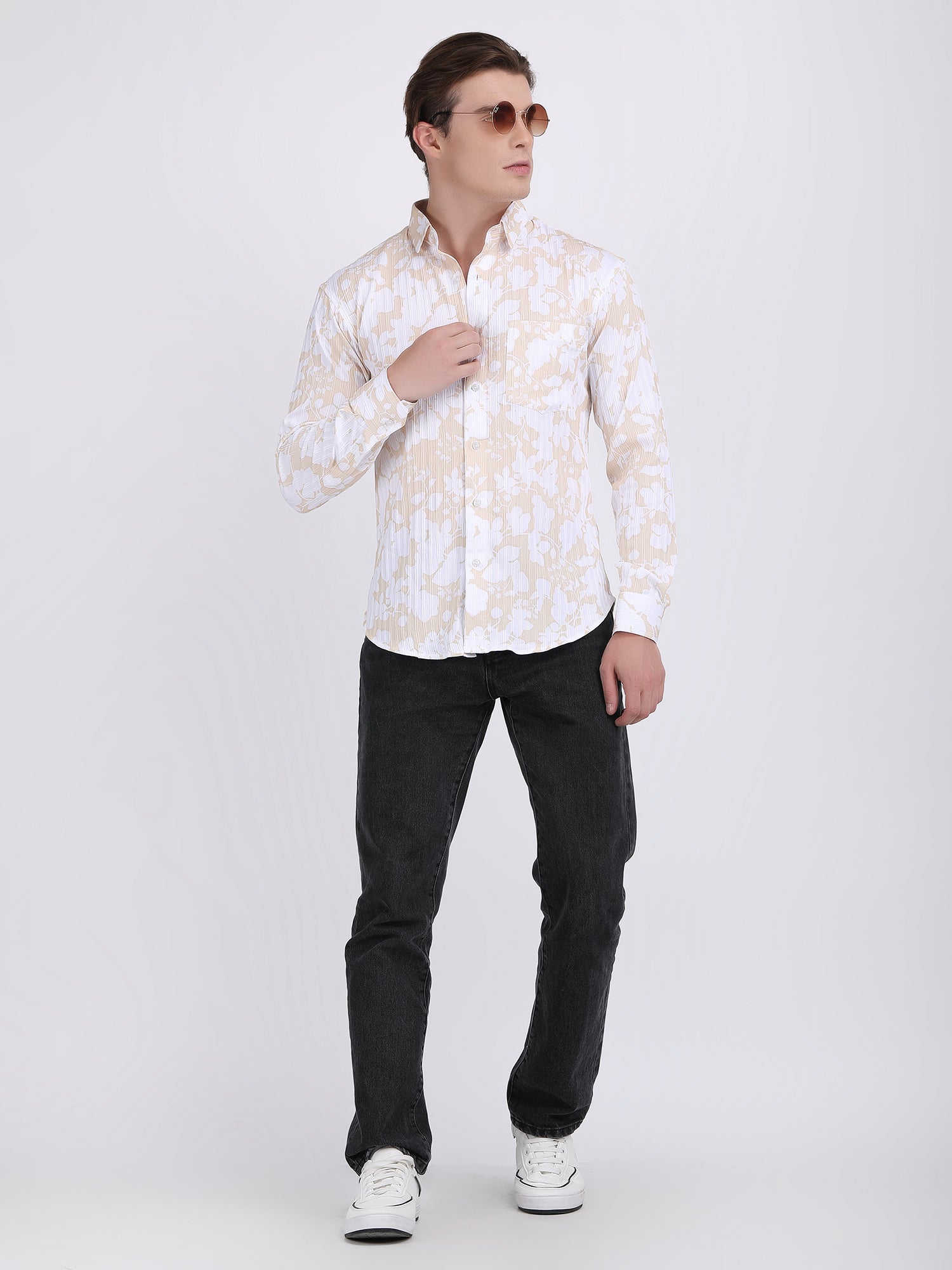 Light Cream Popcorn Print Premium Full Sleeves Shirt