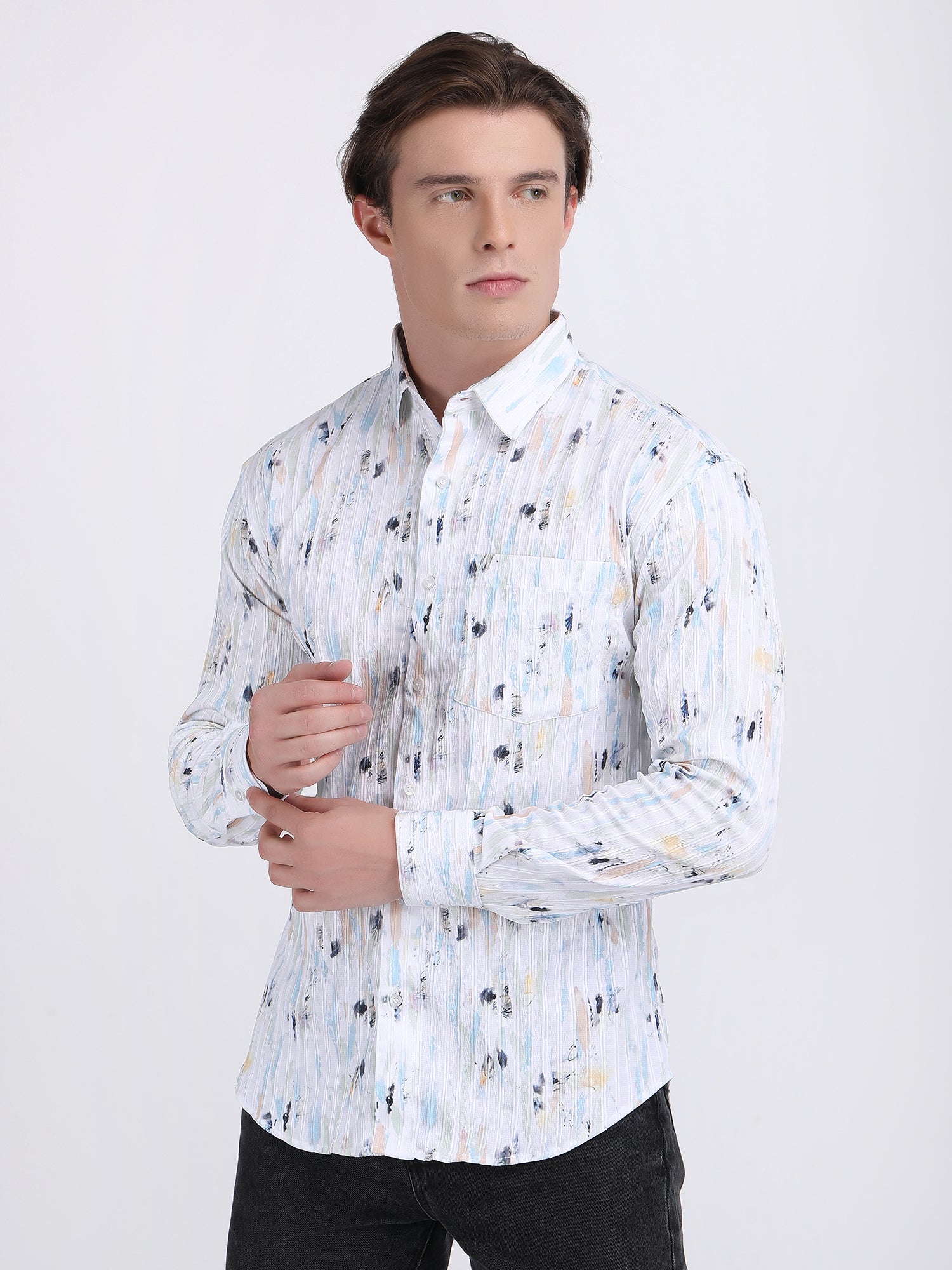 Multi White Popcorn Print Premium Full Sleeves Shirt