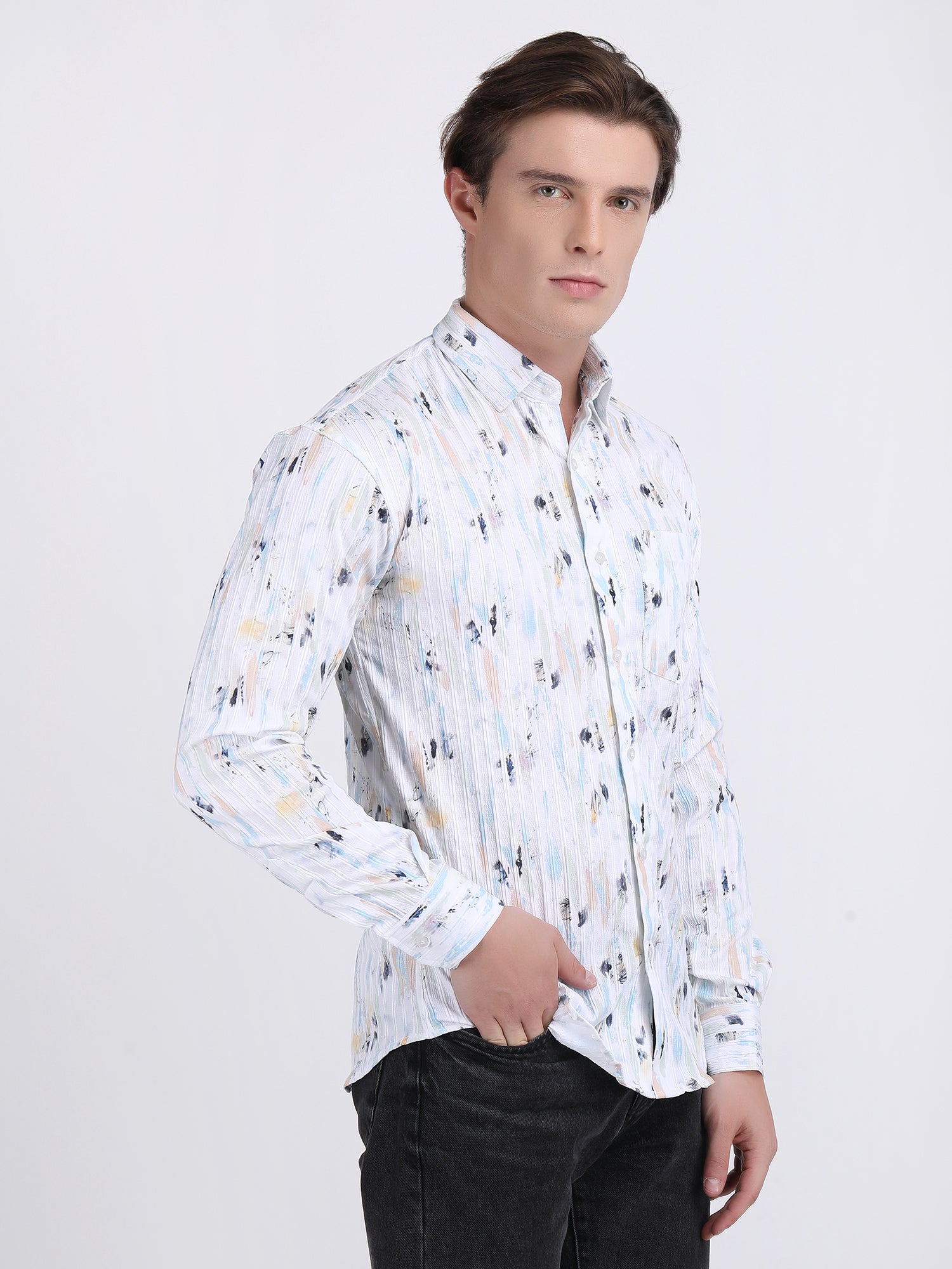 Multi White Popcorn Print Premium Full Sleeves Shirt