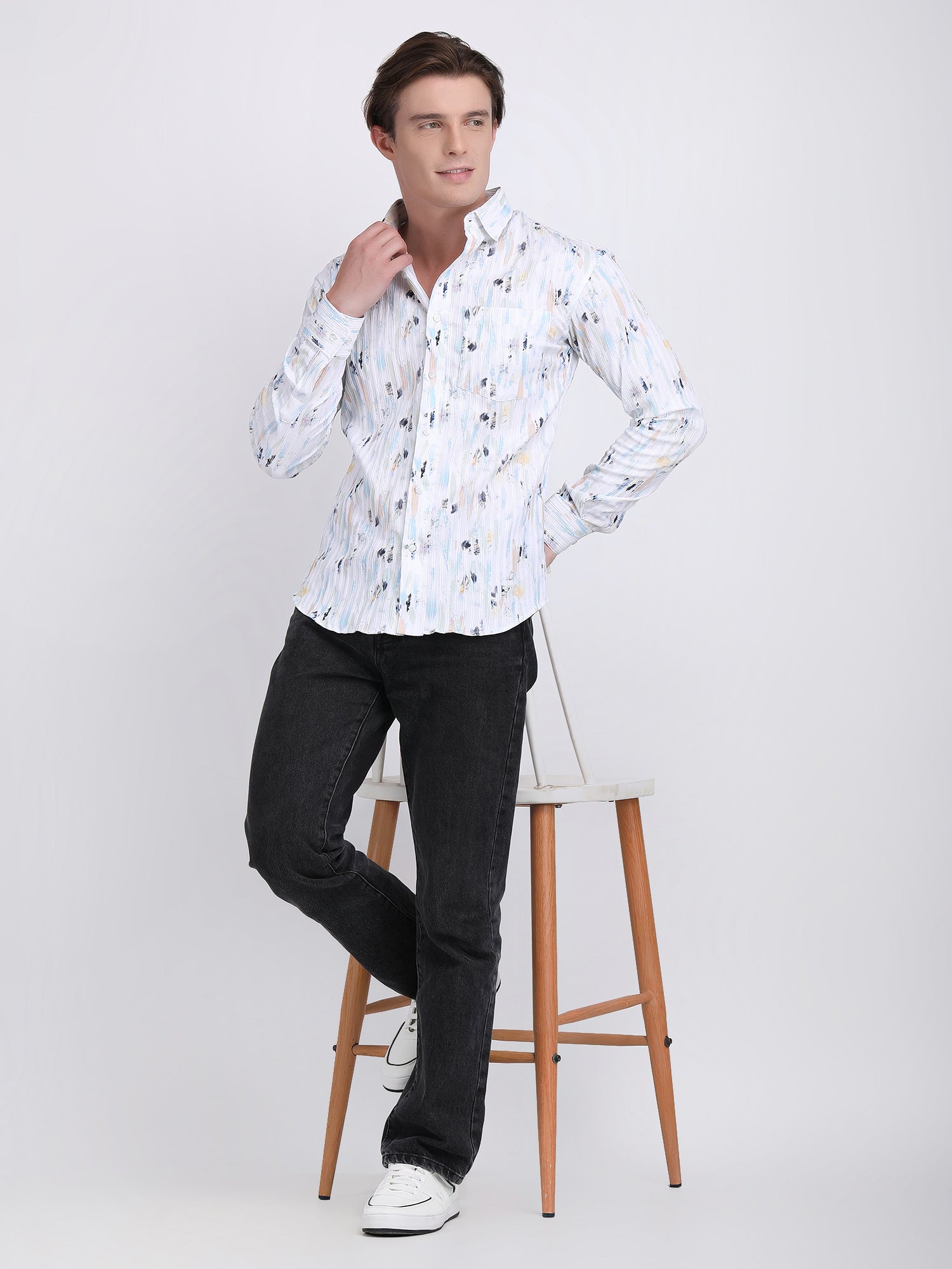 Multi White Popcorn Print Premium Full Sleeves Shirt