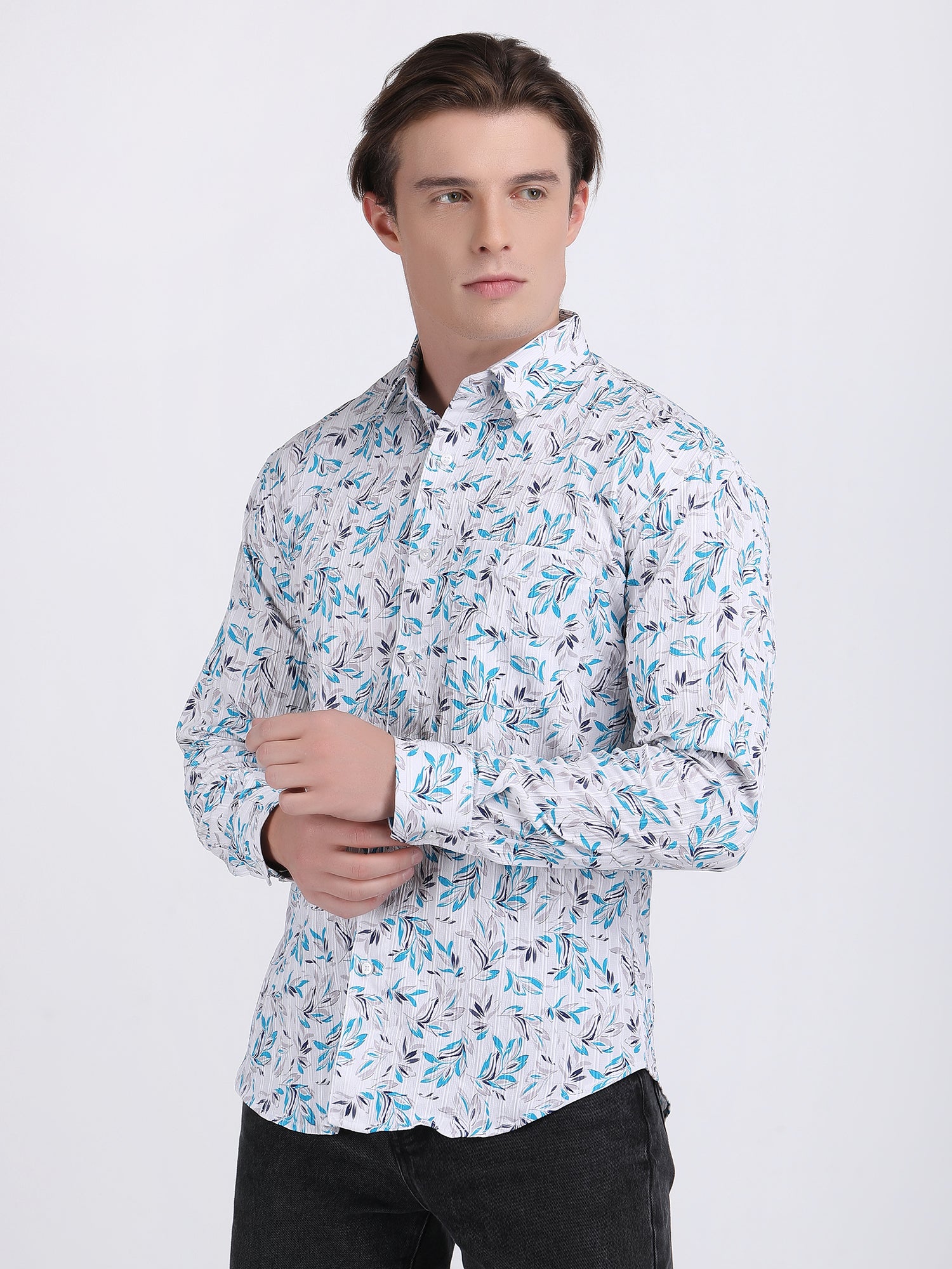 Sky Blue Popcorn Print Premium Full Sleeves Shirt