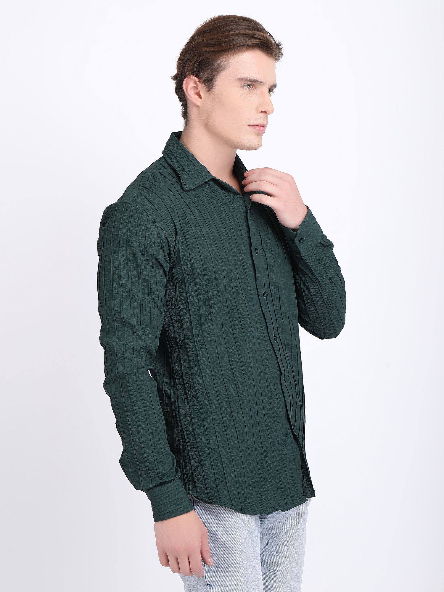 Green Popcorn Texture Full Sleeves Shirt