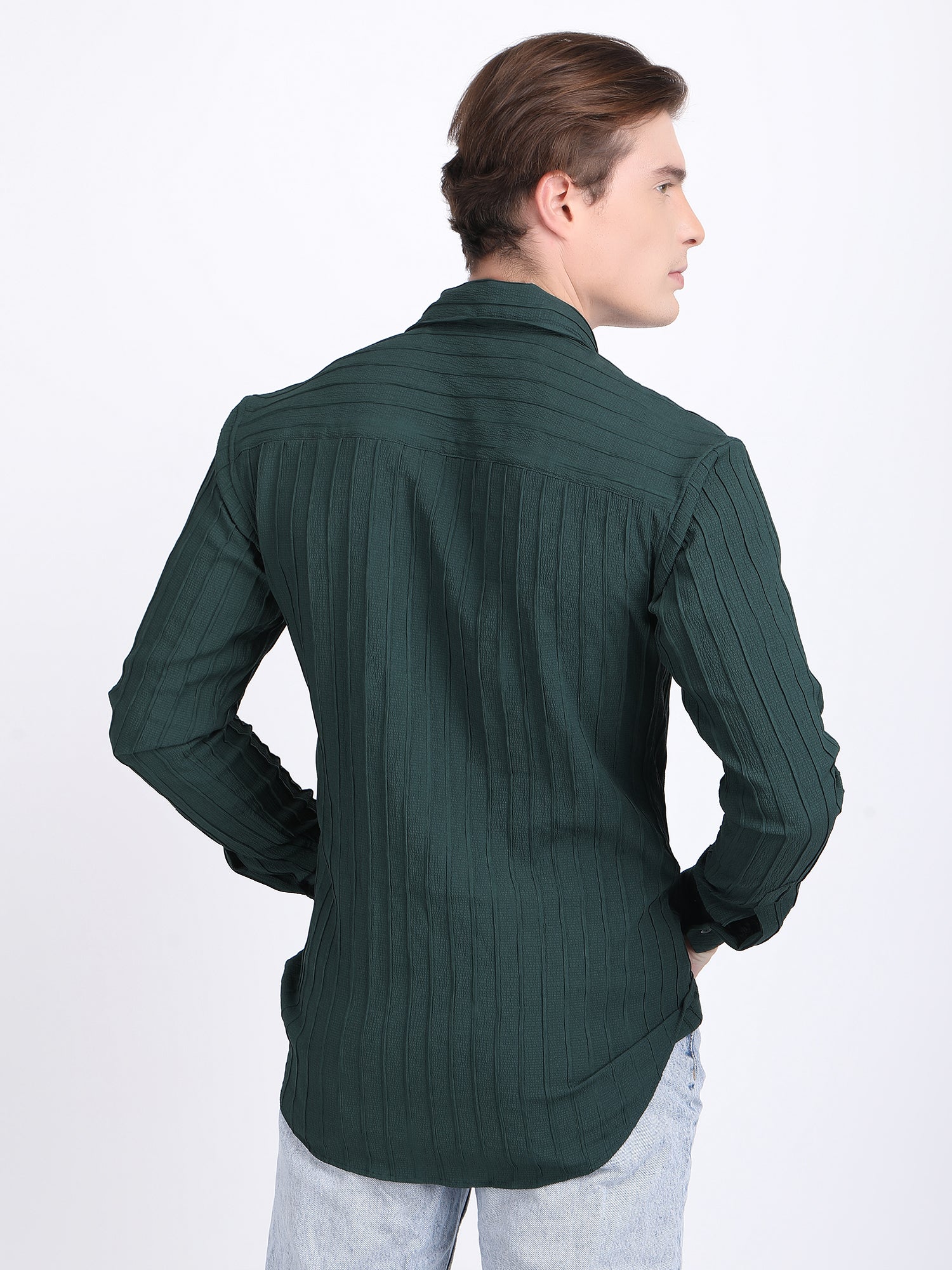 Green Popcorn Texture Full Sleeves Shirt