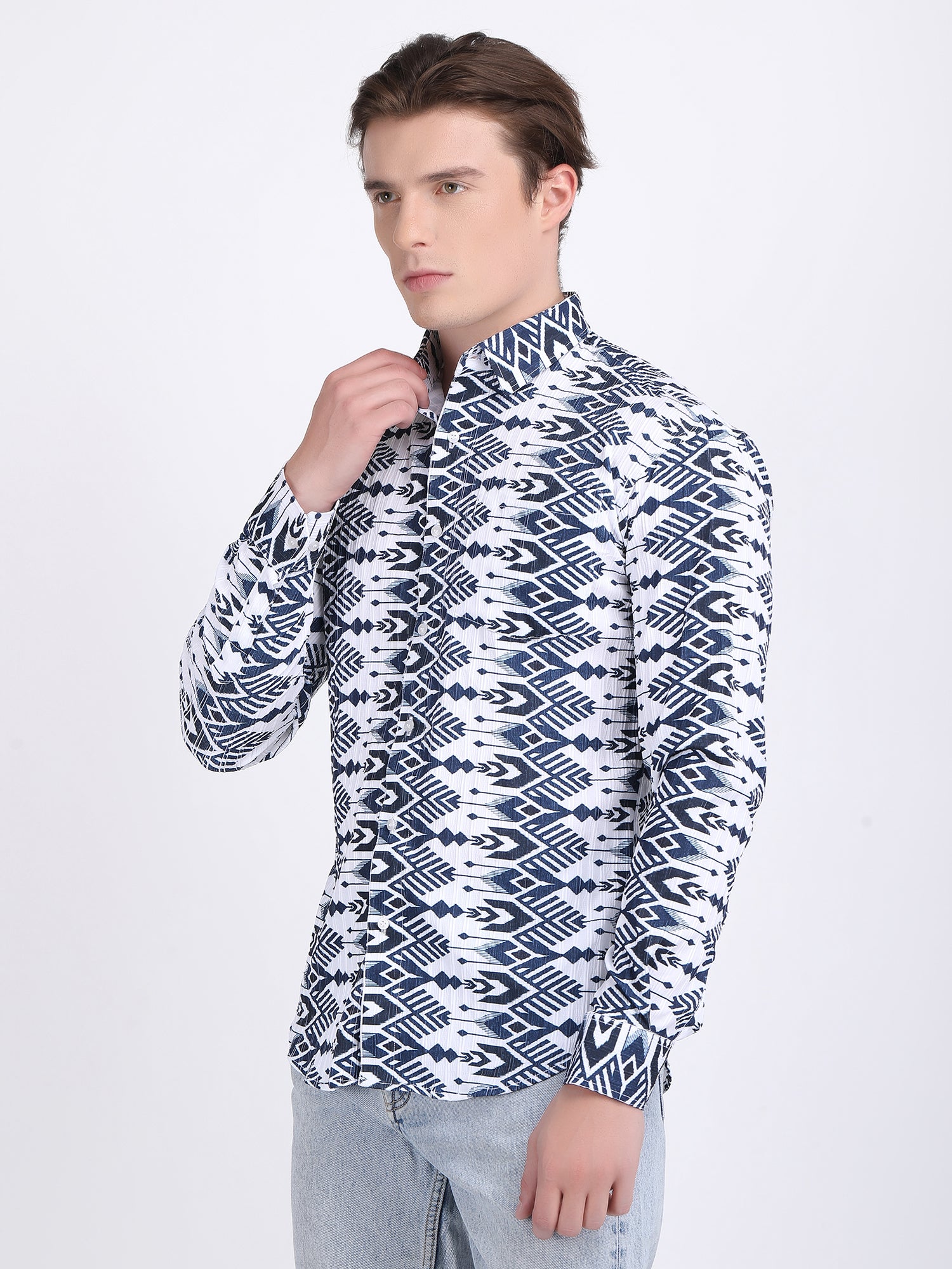 Navy Blue Popcorn Print Premium Full Sleeves Shirt