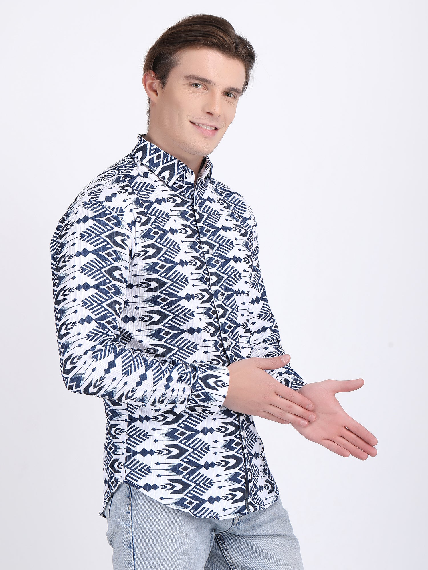 Navy Blue Popcorn Print Premium Full Sleeves Shirt