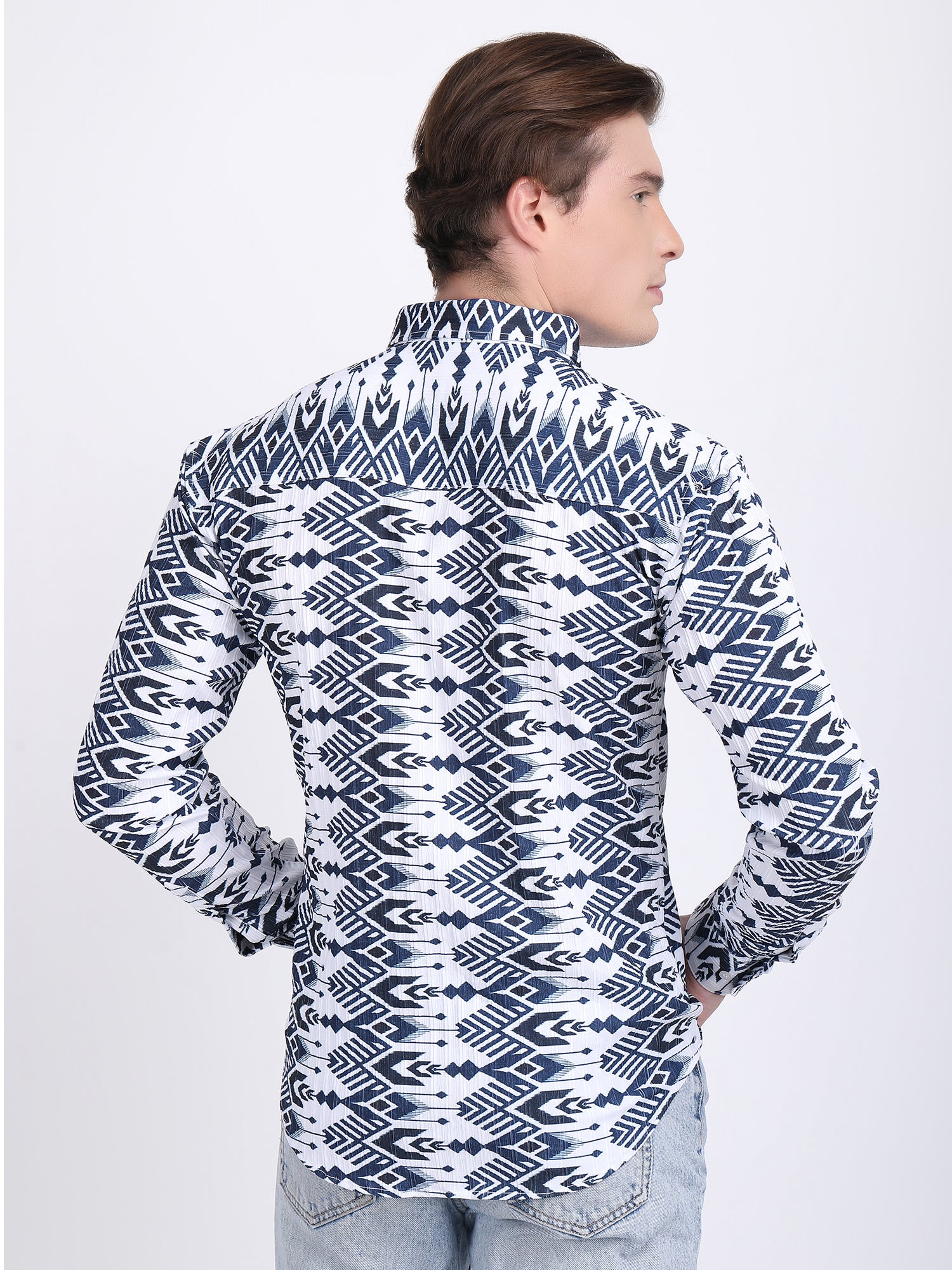 Navy Blue Popcorn Print Premium Full Sleeves Shirt