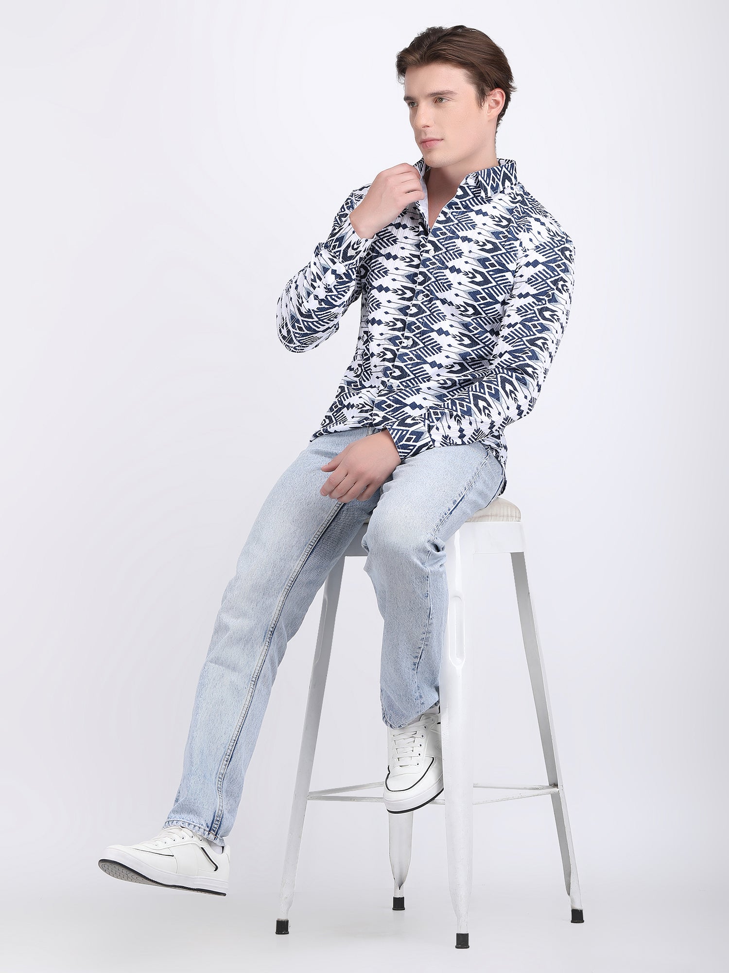 Navy Blue Popcorn Print Premium Full Sleeves Shirt
