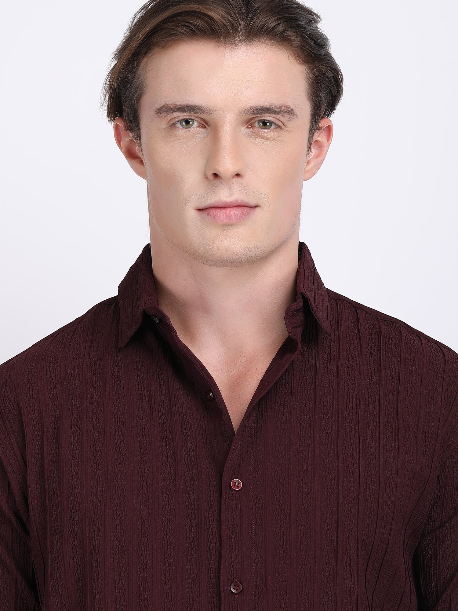 Dark Maroon Popcorn Texture Full Sleeves Shirt