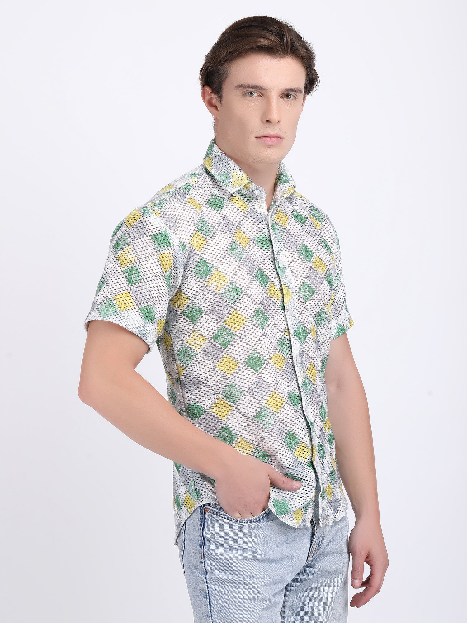 French Grey Dual Fusion Crochet Shirt