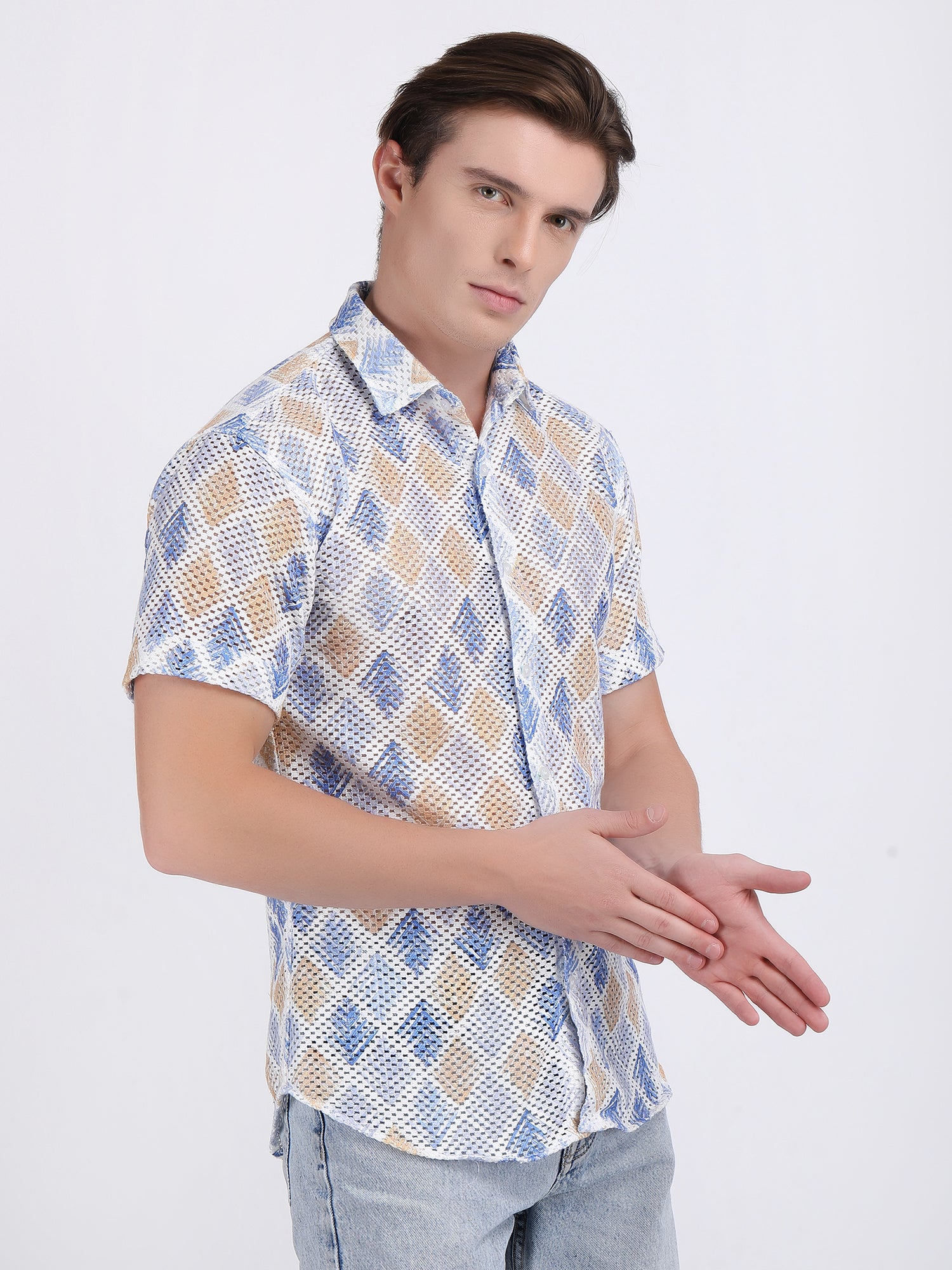 Coral Blue Dual Fusion Crochet Shirt
