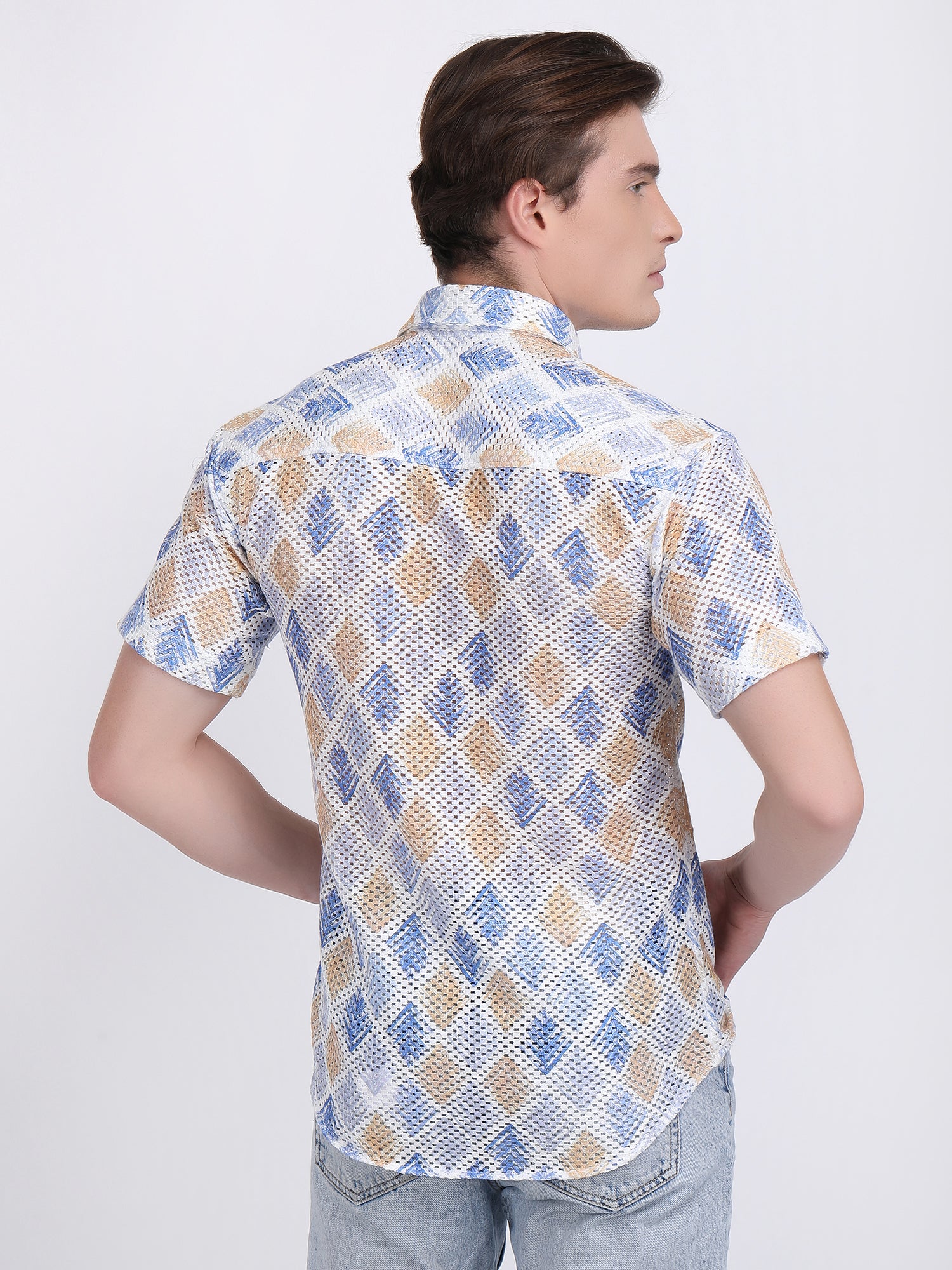 Coral Blue Dual Fusion Crochet Shirt