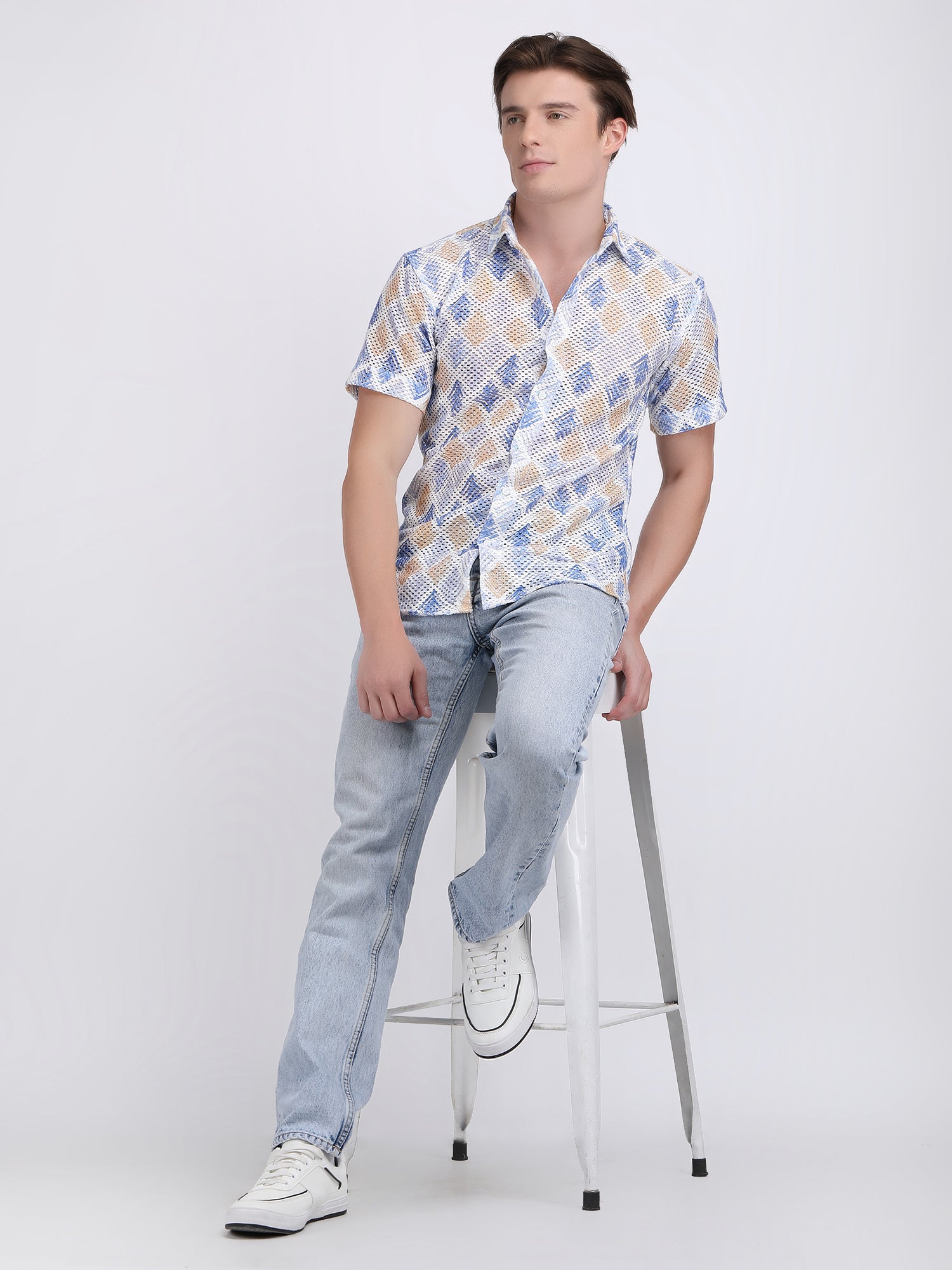 Coral Blue Dual Fusion Crochet Shirt