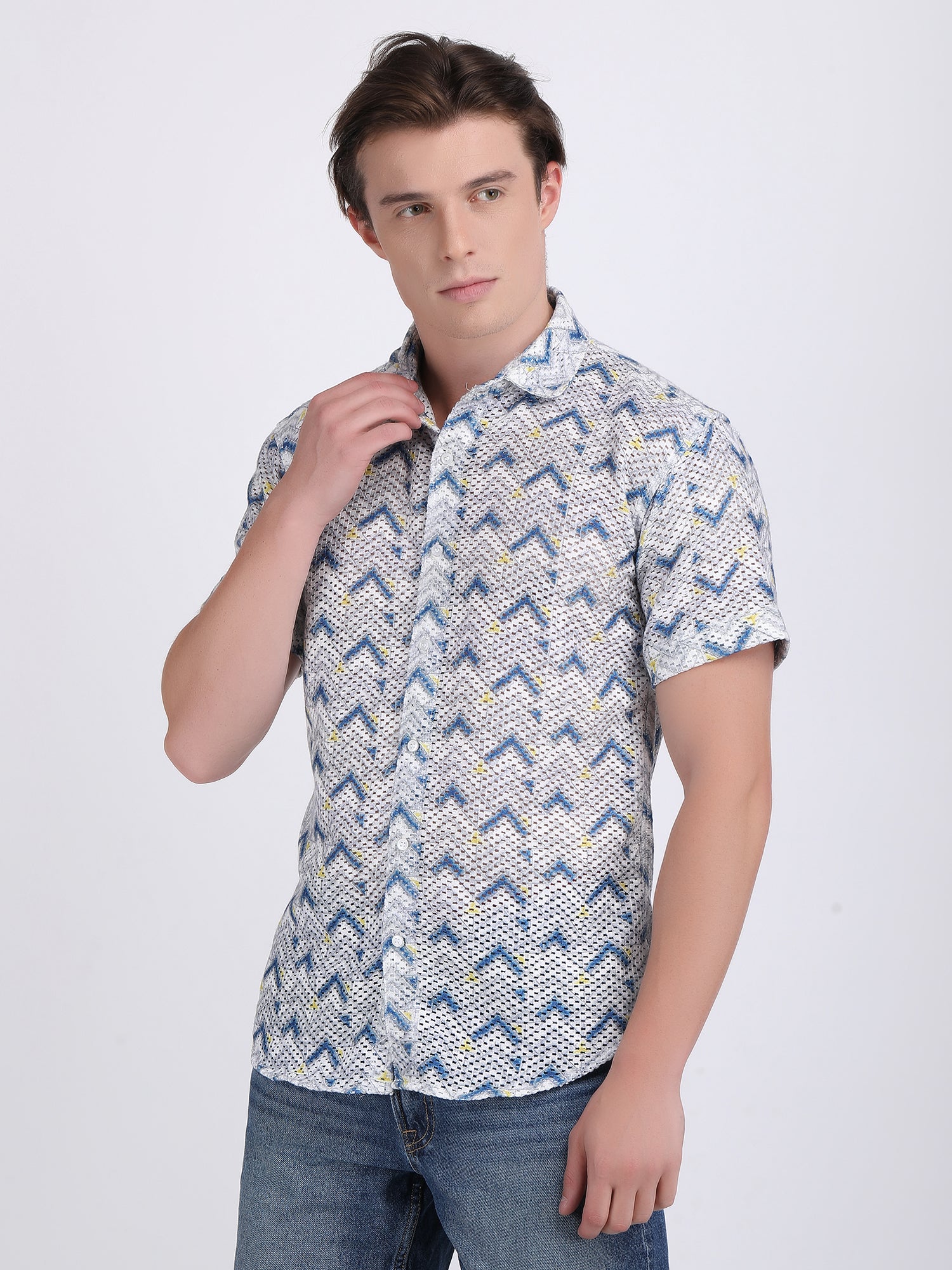 White Dual Fusion Crochet Shirt