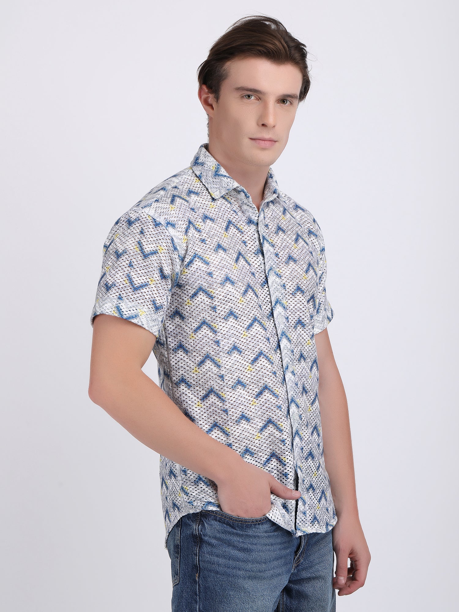 White Dual Fusion Crochet Shirt