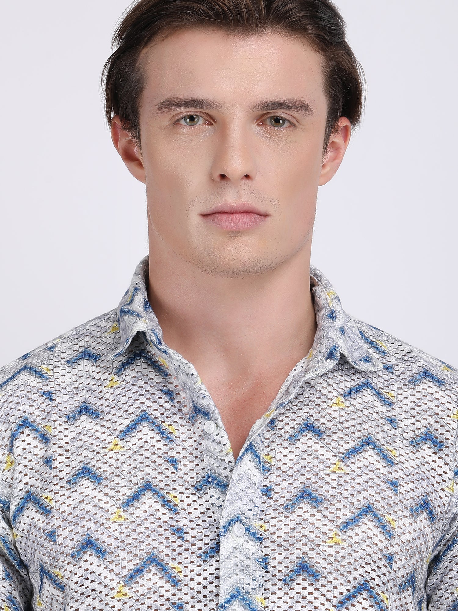 White Dual Fusion Crochet Shirt