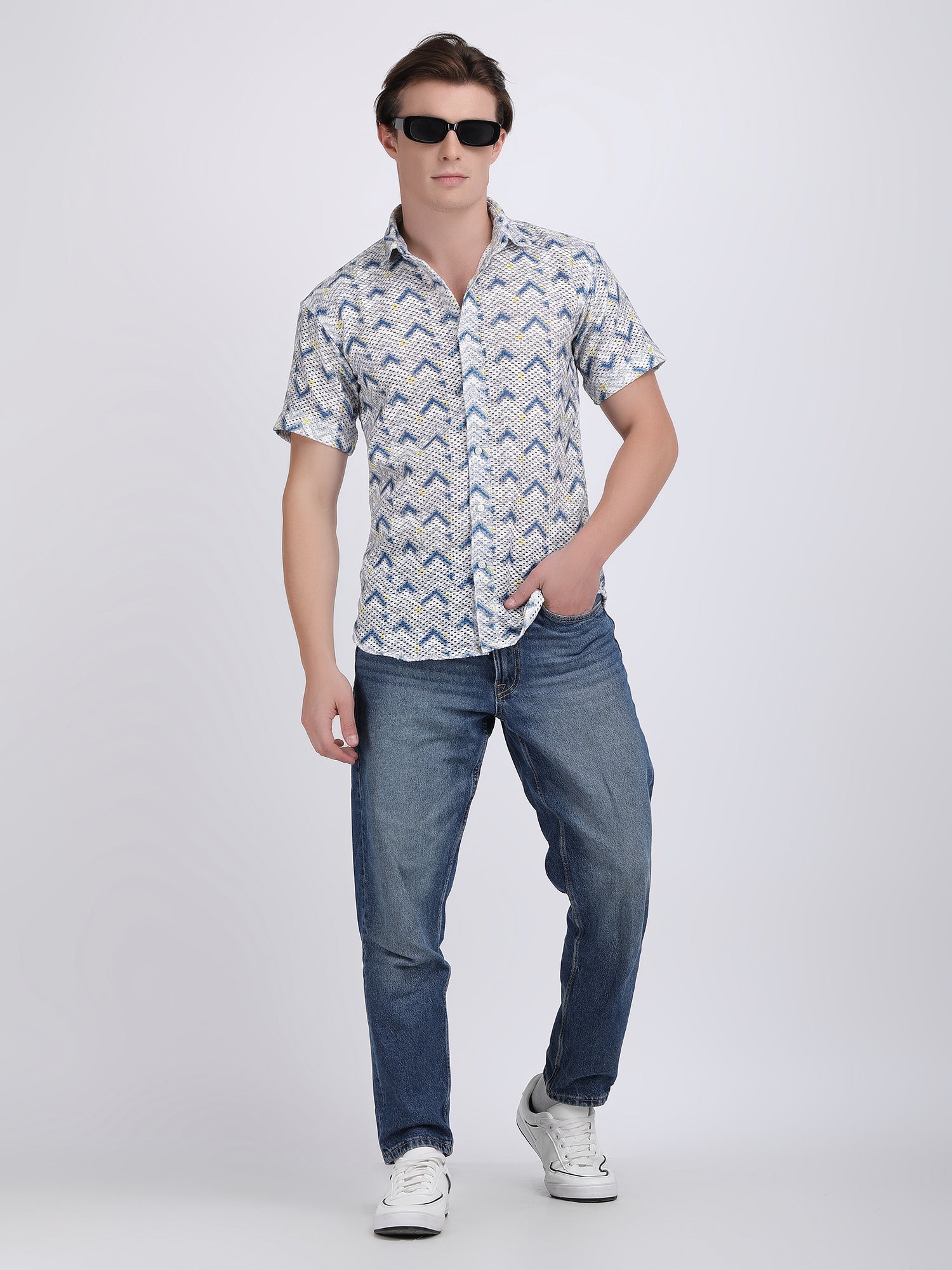 White Dual Fusion Crochet Shirt