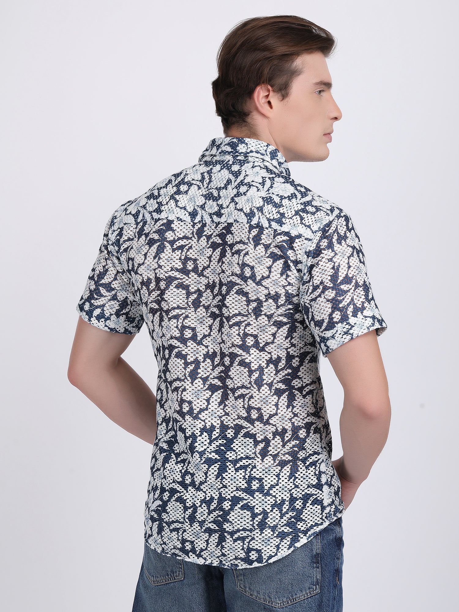 Dark Blue Dual Fusion Crochet Shirt