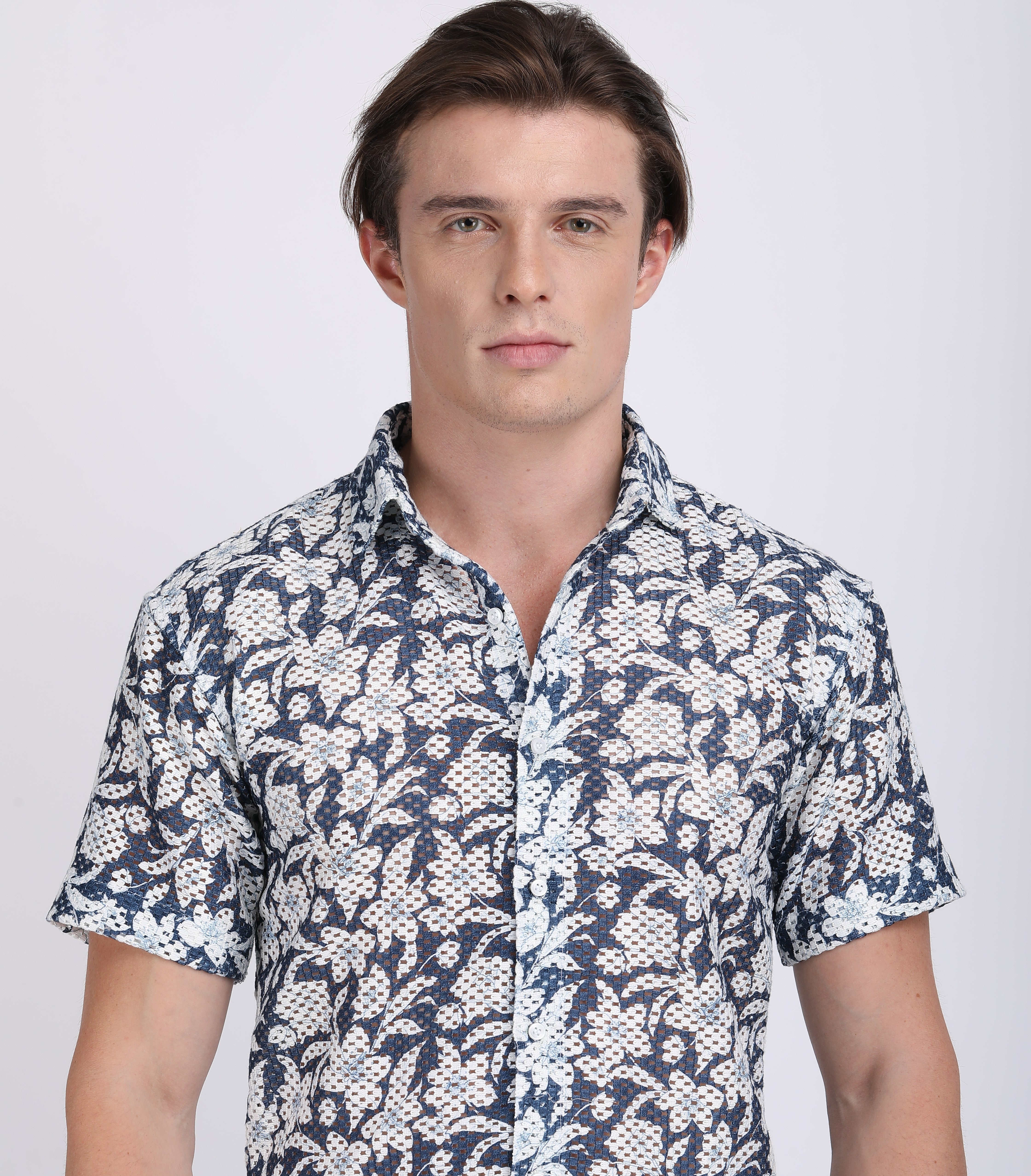 Dark Blue Dual Fusion Crochet Shirt