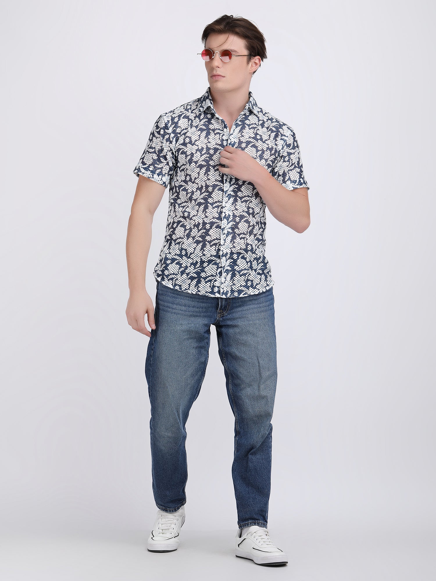 Dark Blue Dual Fusion Crochet Shirt