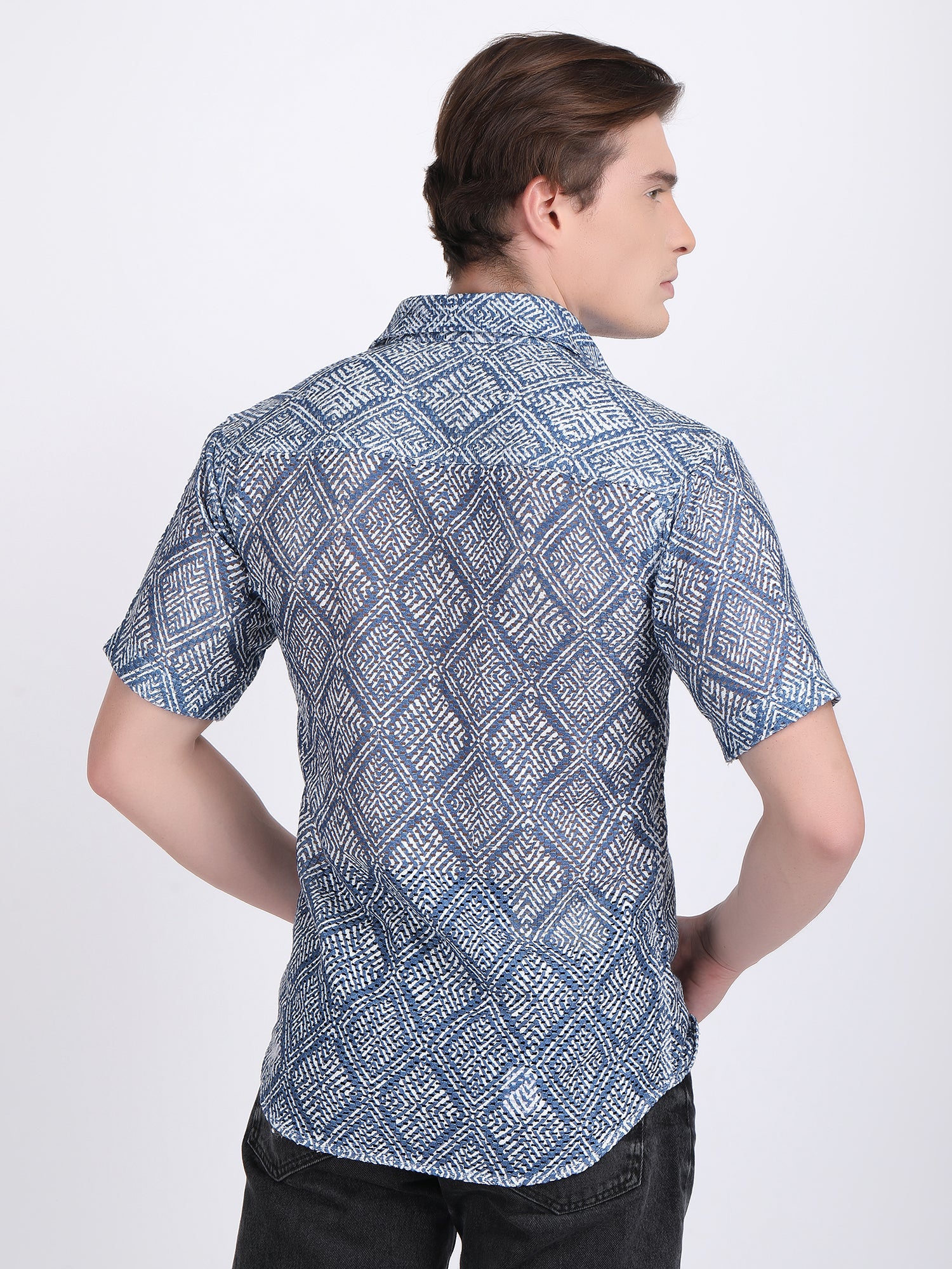 Faded Blue Dual Fusion Crochet Shirt