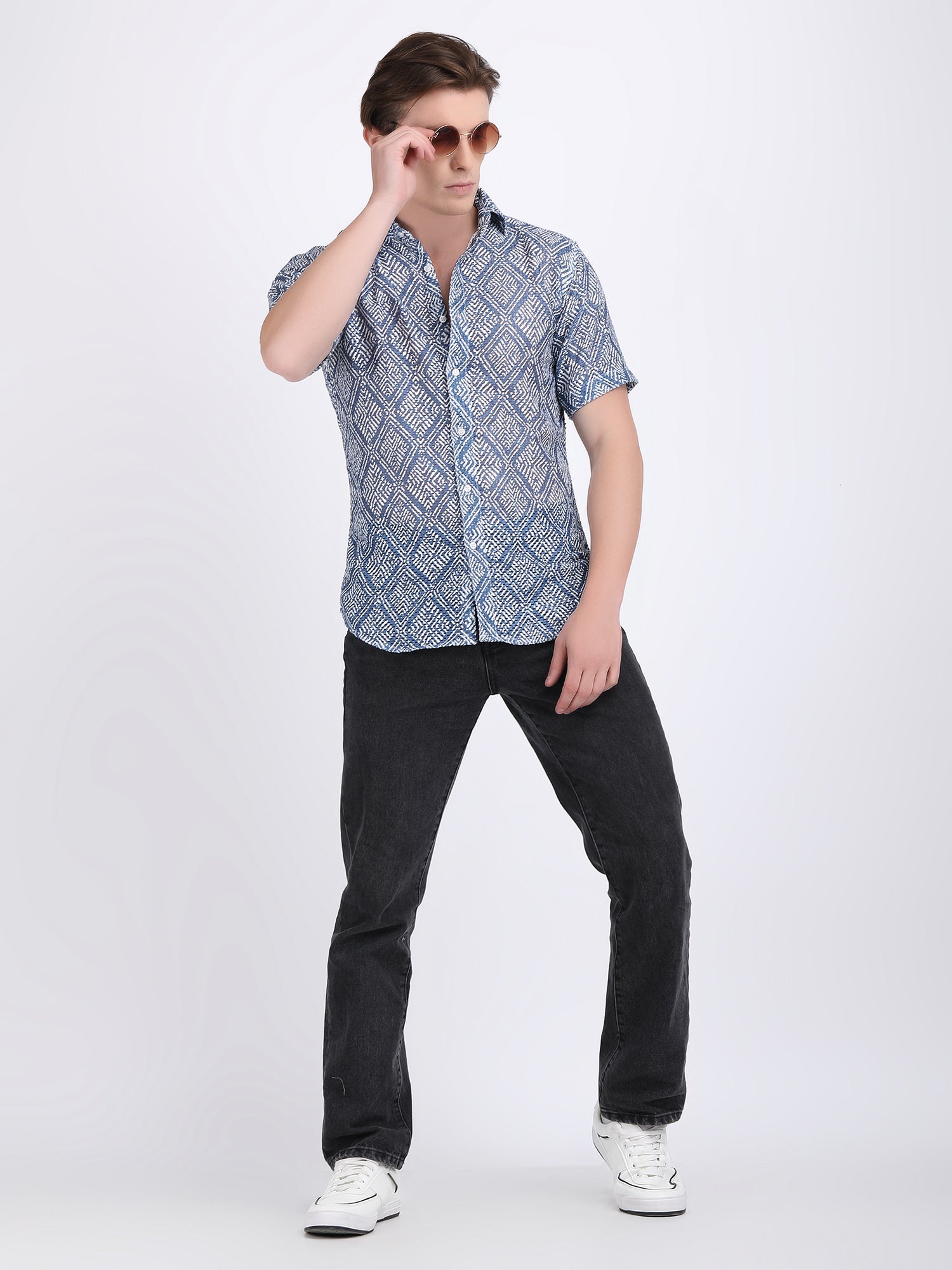Faded Blue Dual Fusion Crochet Shirt