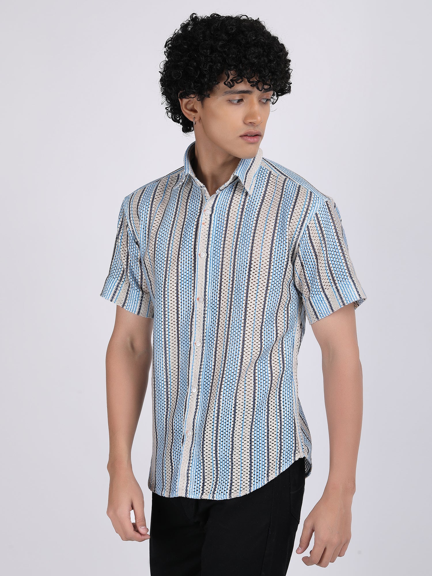 Sky Blue Dual Fusion Crochet Shirt