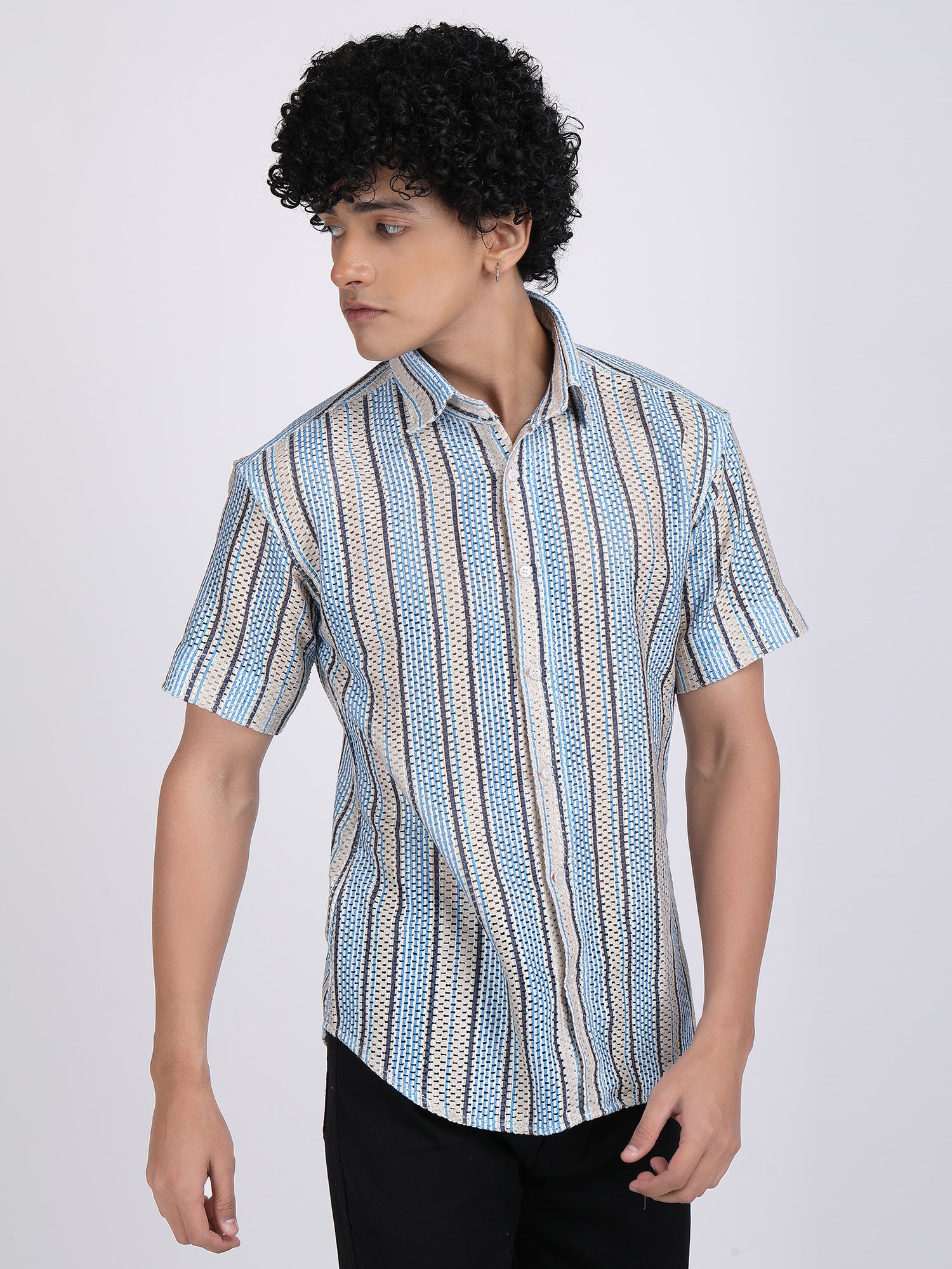 Sky Blue Dual Fusion Crochet Shirt