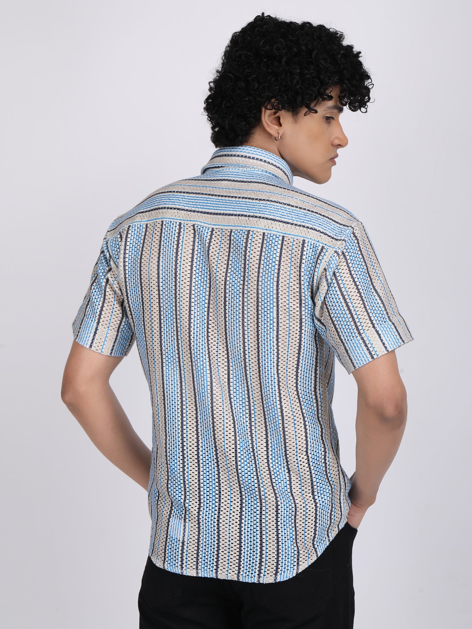 Sky Blue Dual Fusion Crochet Shirt