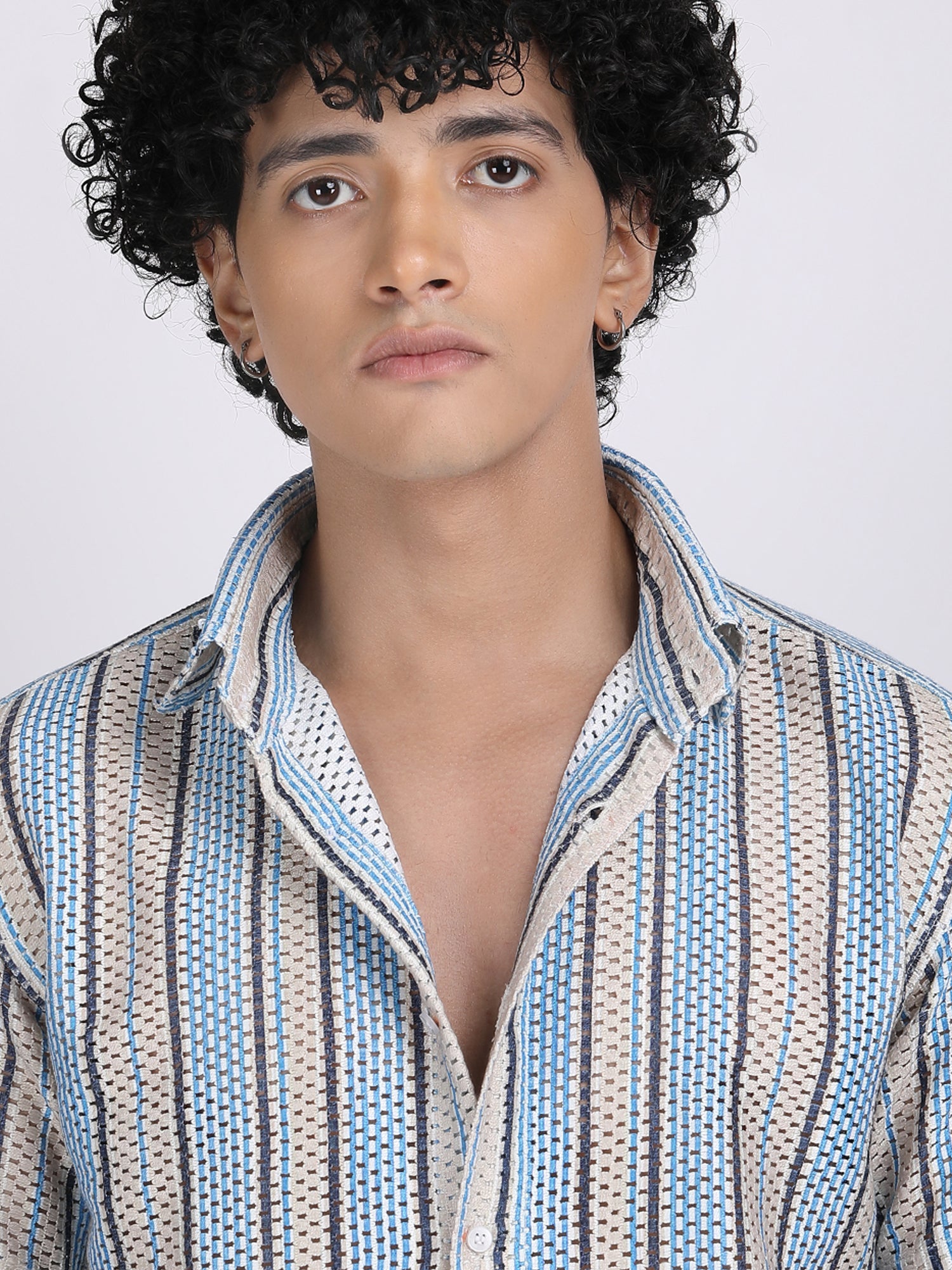 Sky Blue Dual Fusion Crochet Shirt