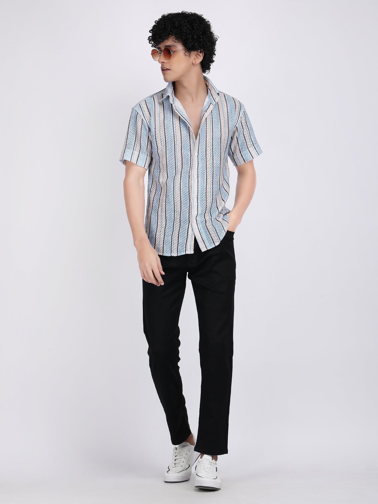 Sky Blue Dual Fusion Crochet Shirt