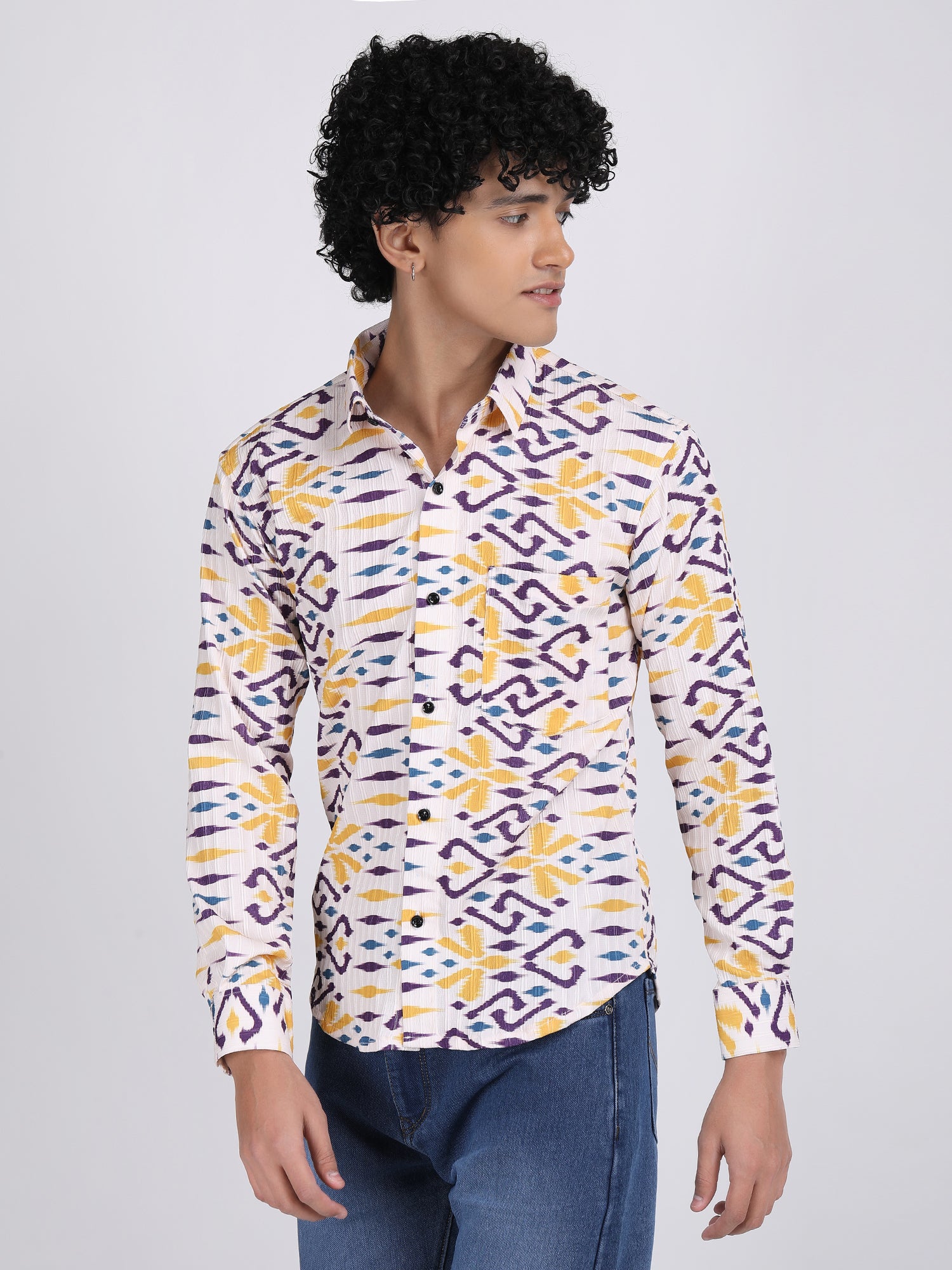 White Popcorn Print Premium Full Sleeves Shirt