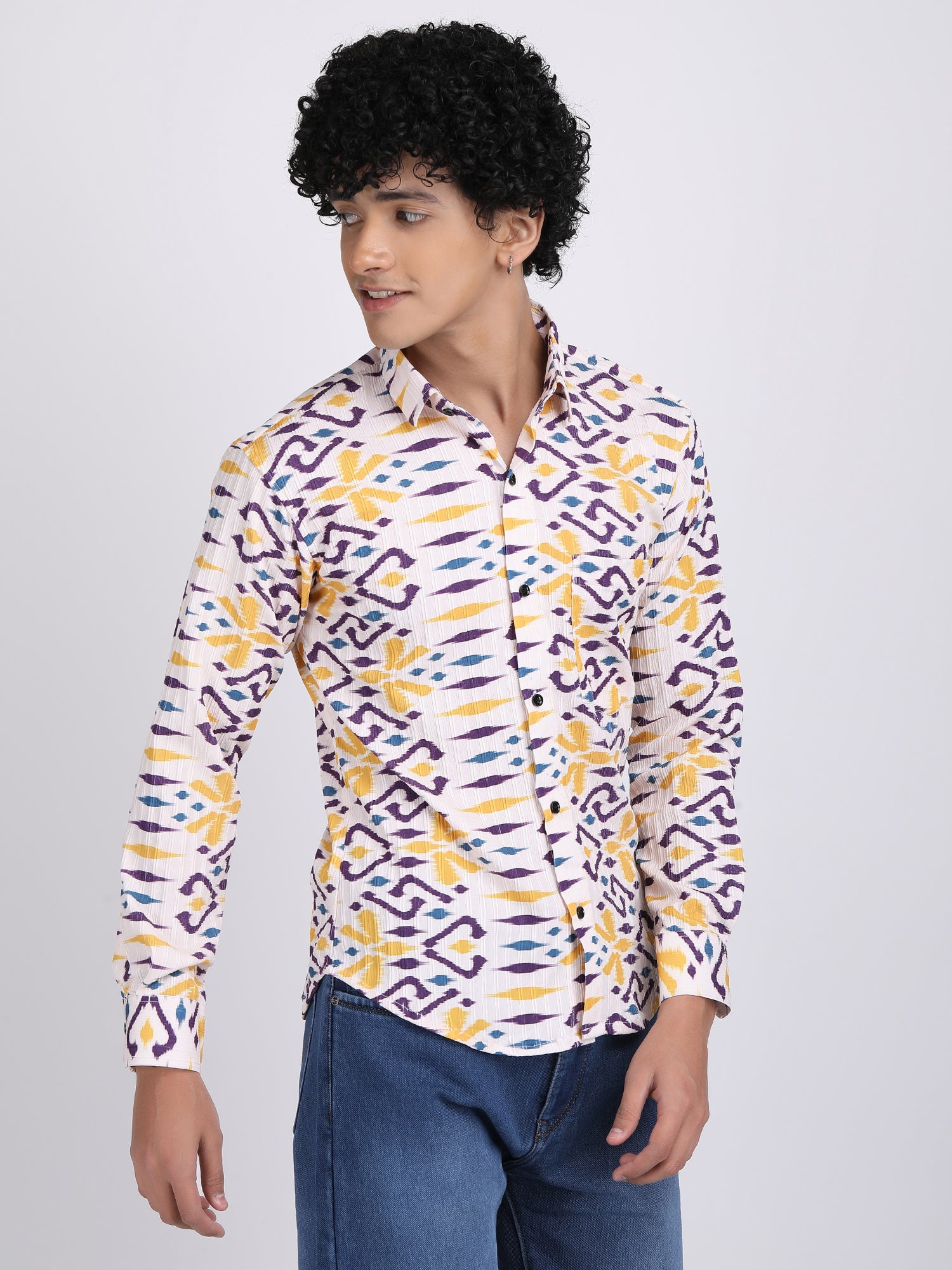 White Popcorn Print Premium Full Sleeves Shirt