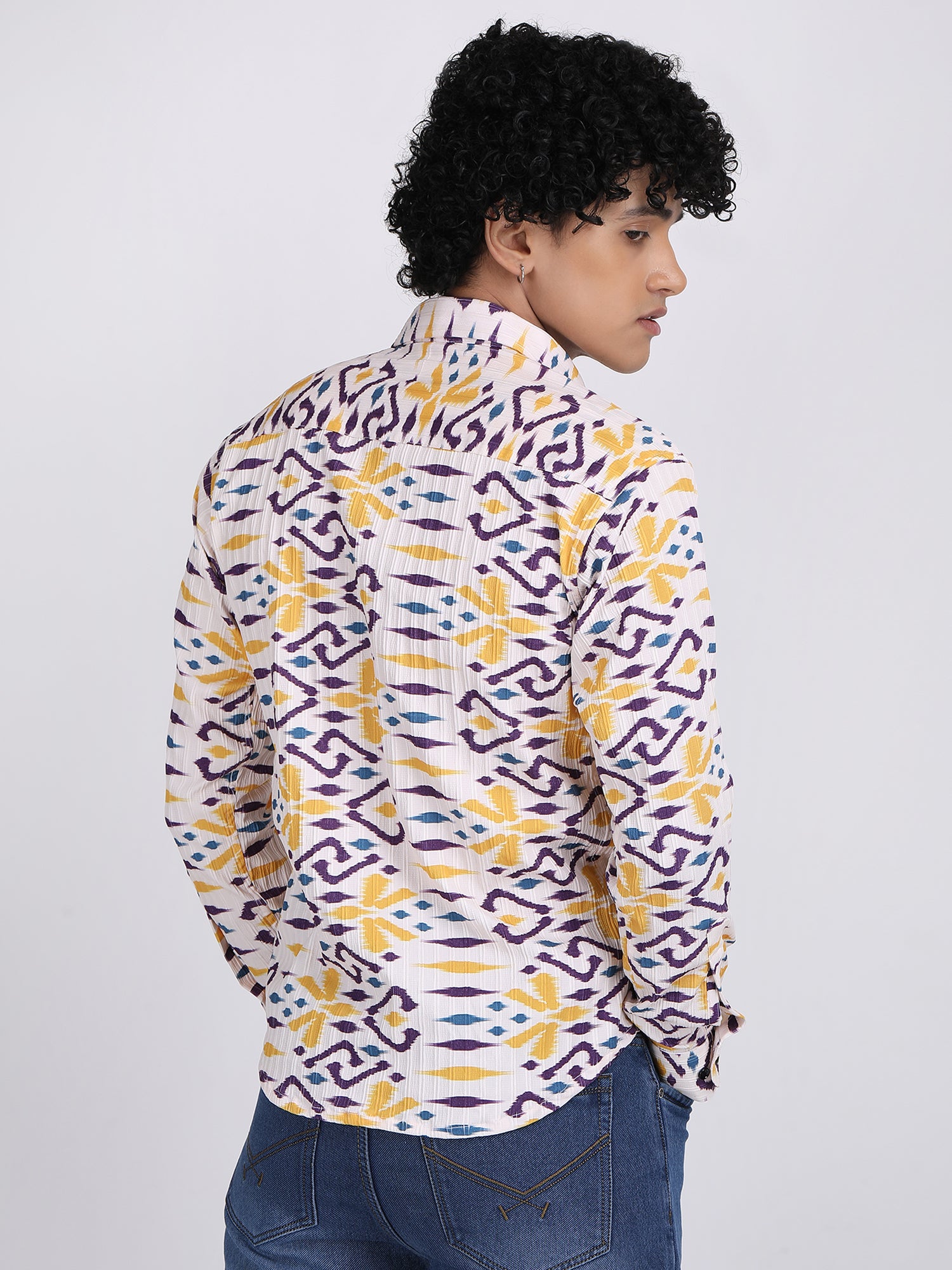 White Popcorn Print Premium Full Sleeves Shirt