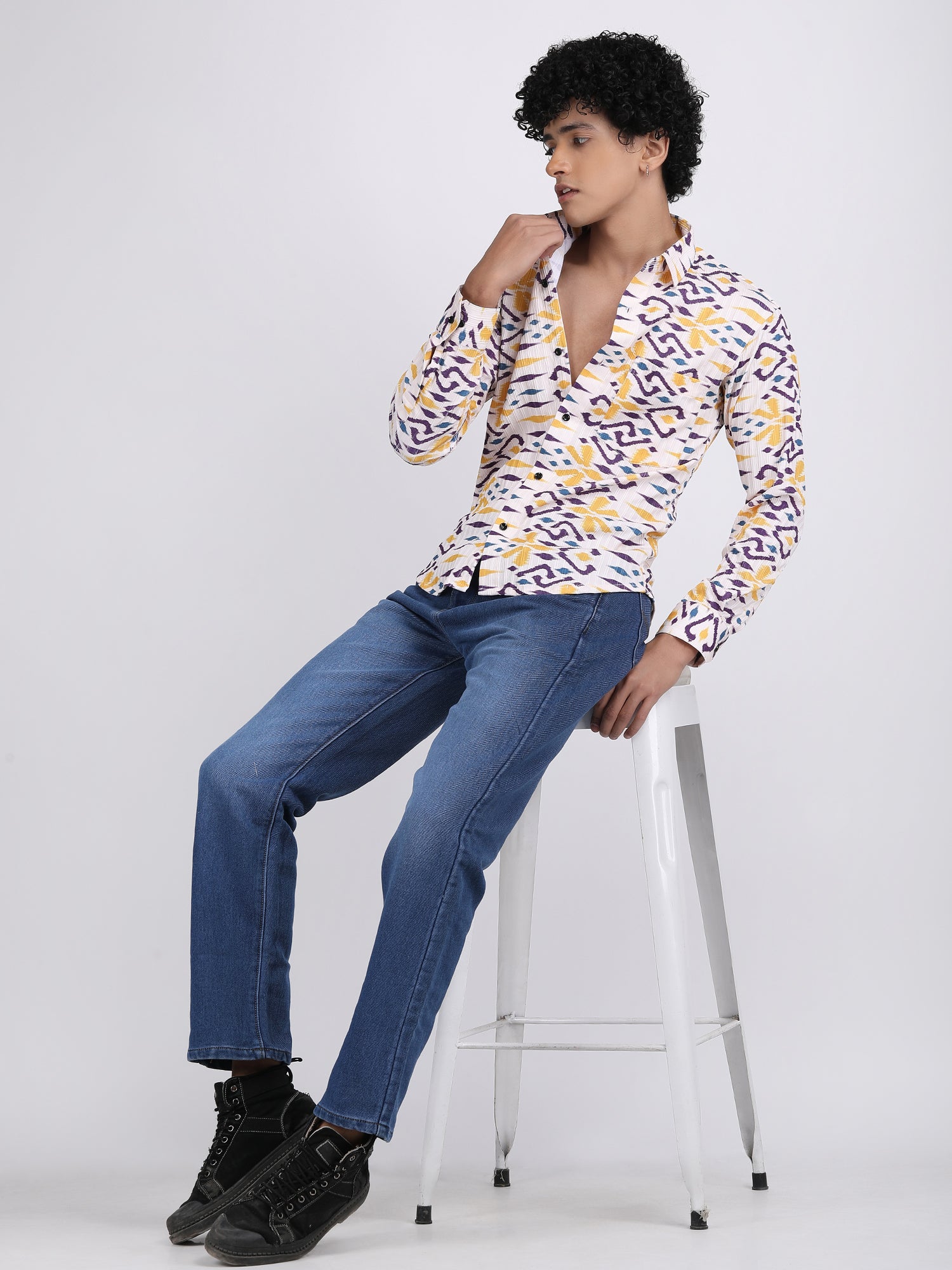 White Popcorn Print Premium Full Sleeves Shirt