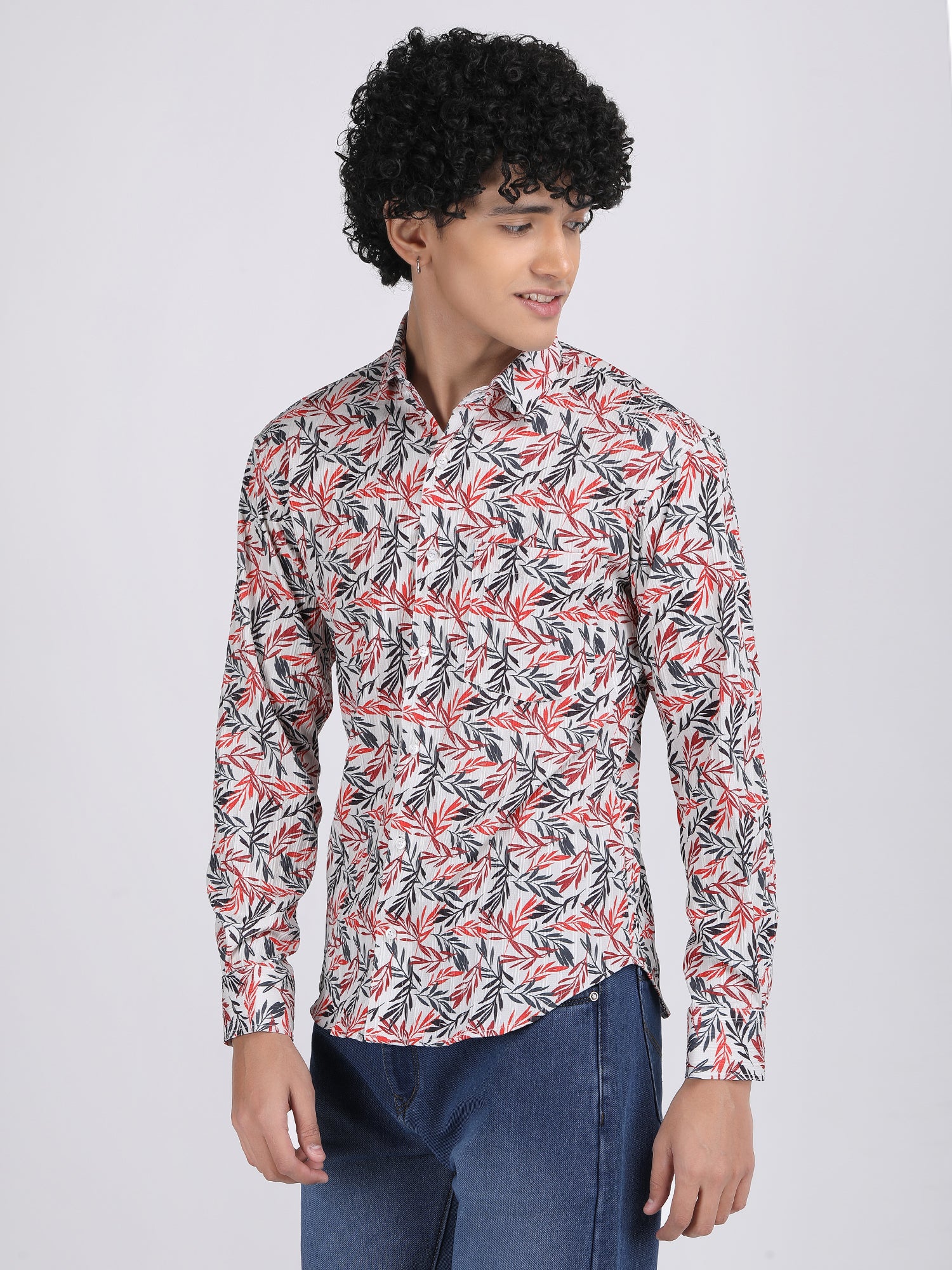 Cream Popcorn Print Premium Full Sleeves Shirt