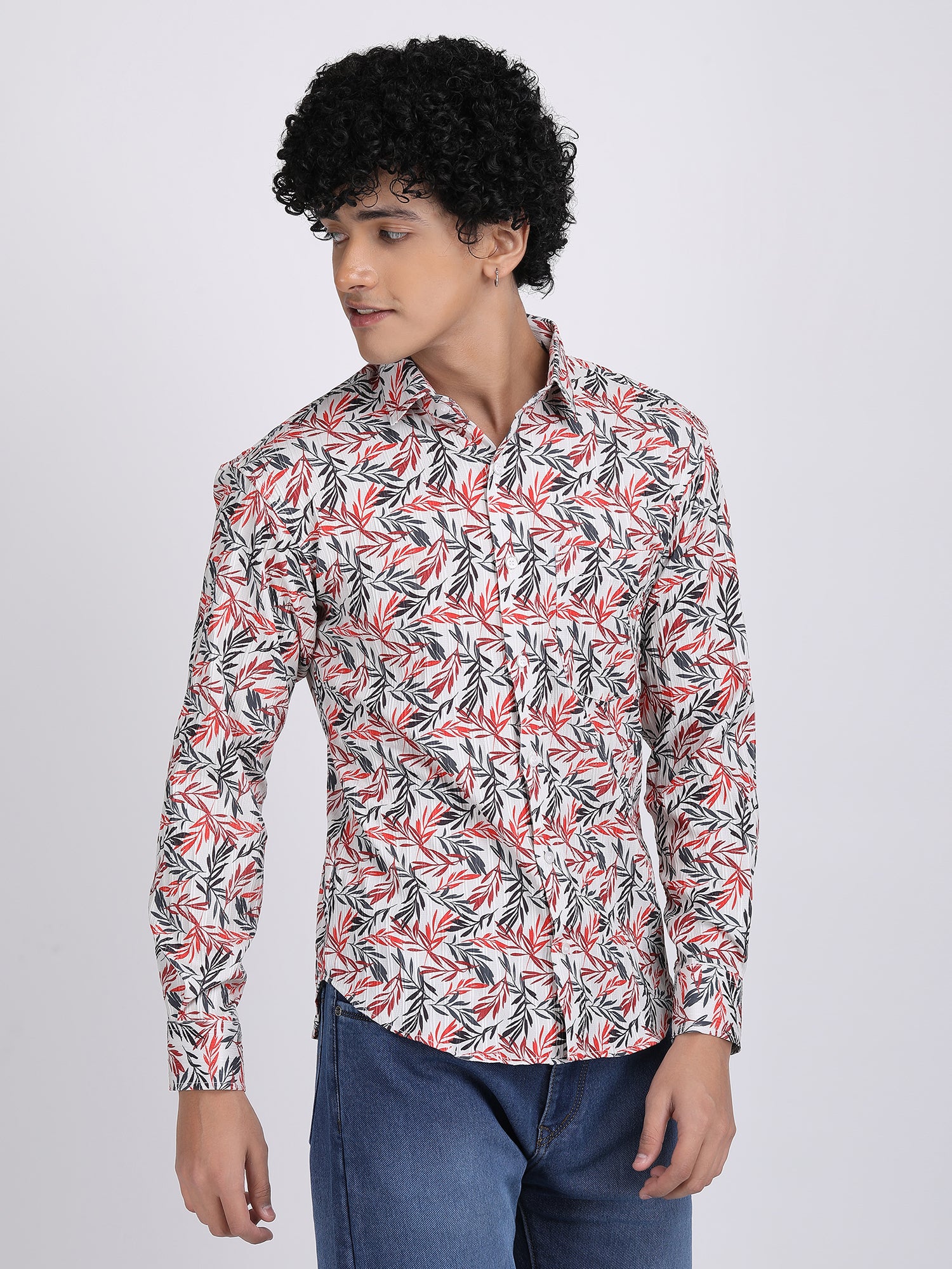 Cream Popcorn Print Premium Full Sleeves Shirt