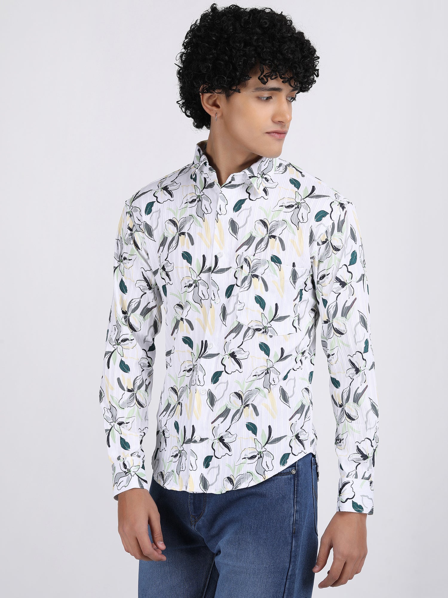 White Lilac Popcorn Print Premium Full Sleeves Shirt