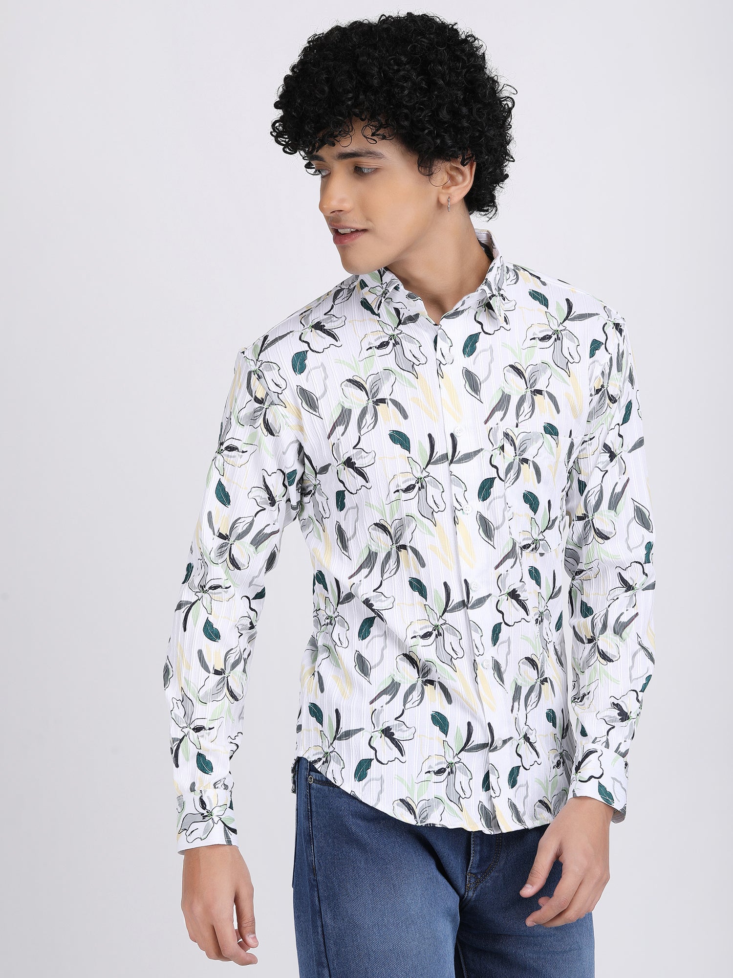 White Lilac Popcorn Print Premium Full Sleeves Shirt