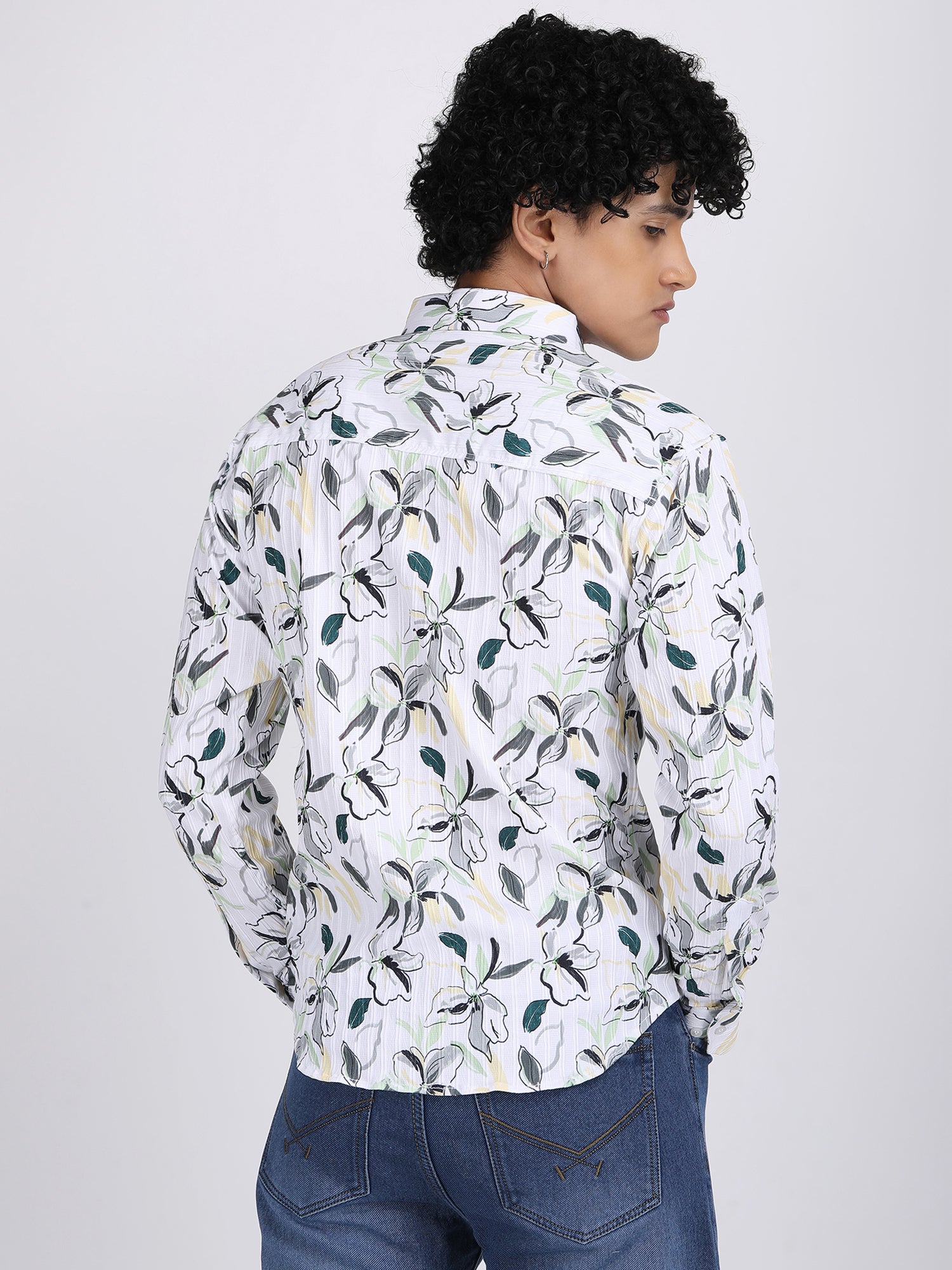 White Lilac Popcorn Print Premium Full Sleeves Shirt
