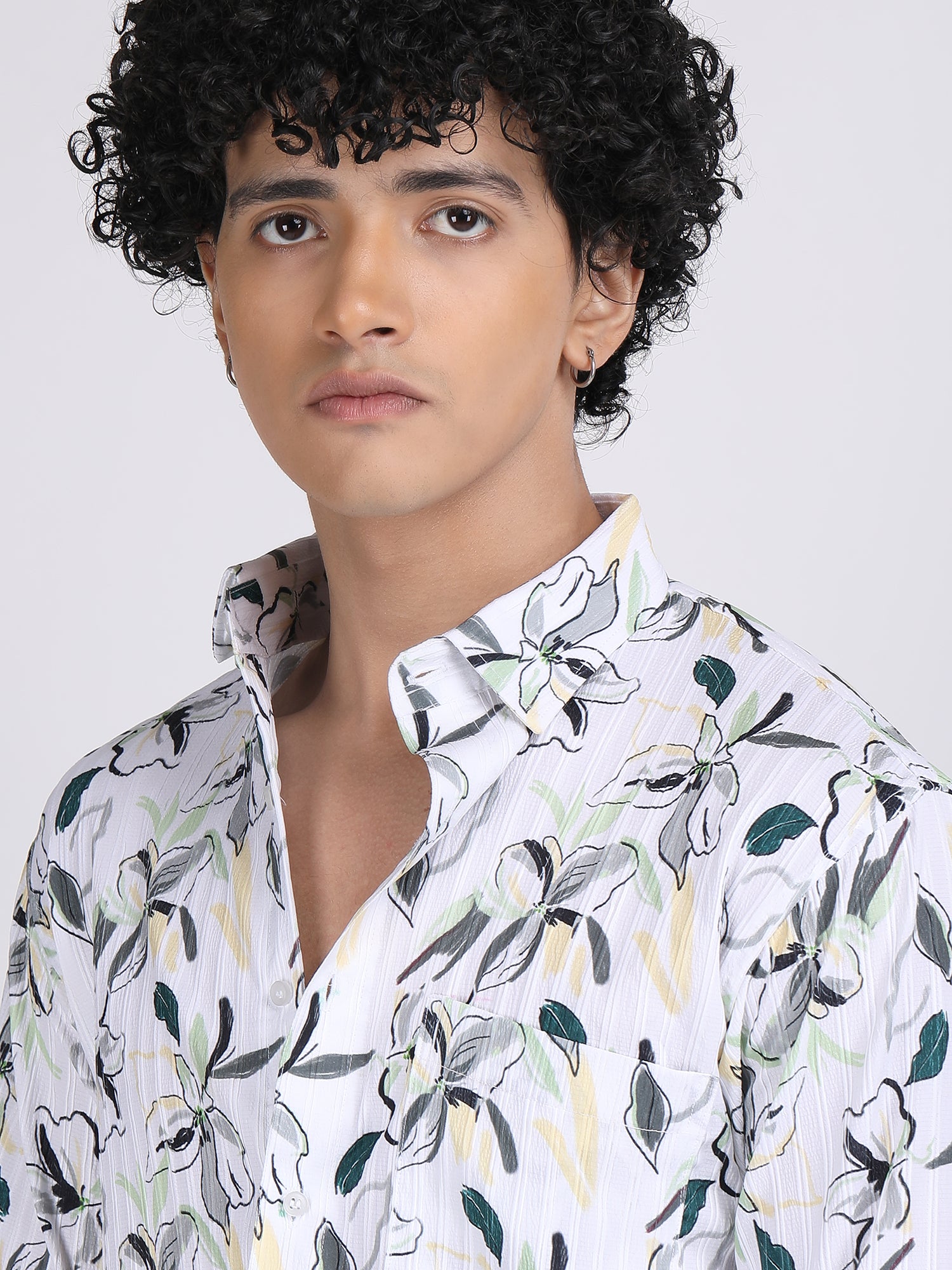 White Lilac Popcorn Print Premium Full Sleeves Shirt