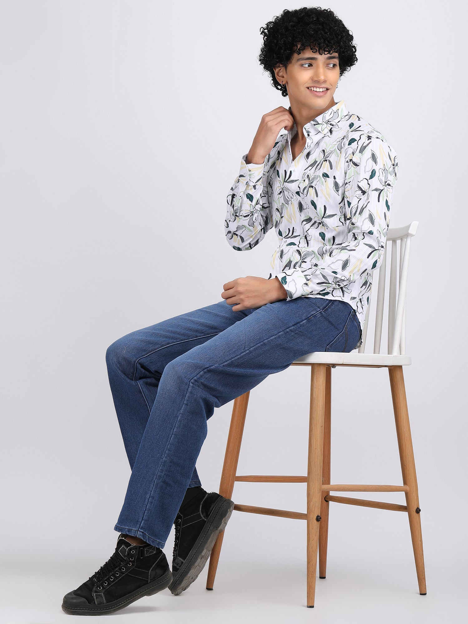 White Lilac Popcorn Print Premium Full Sleeves Shirt