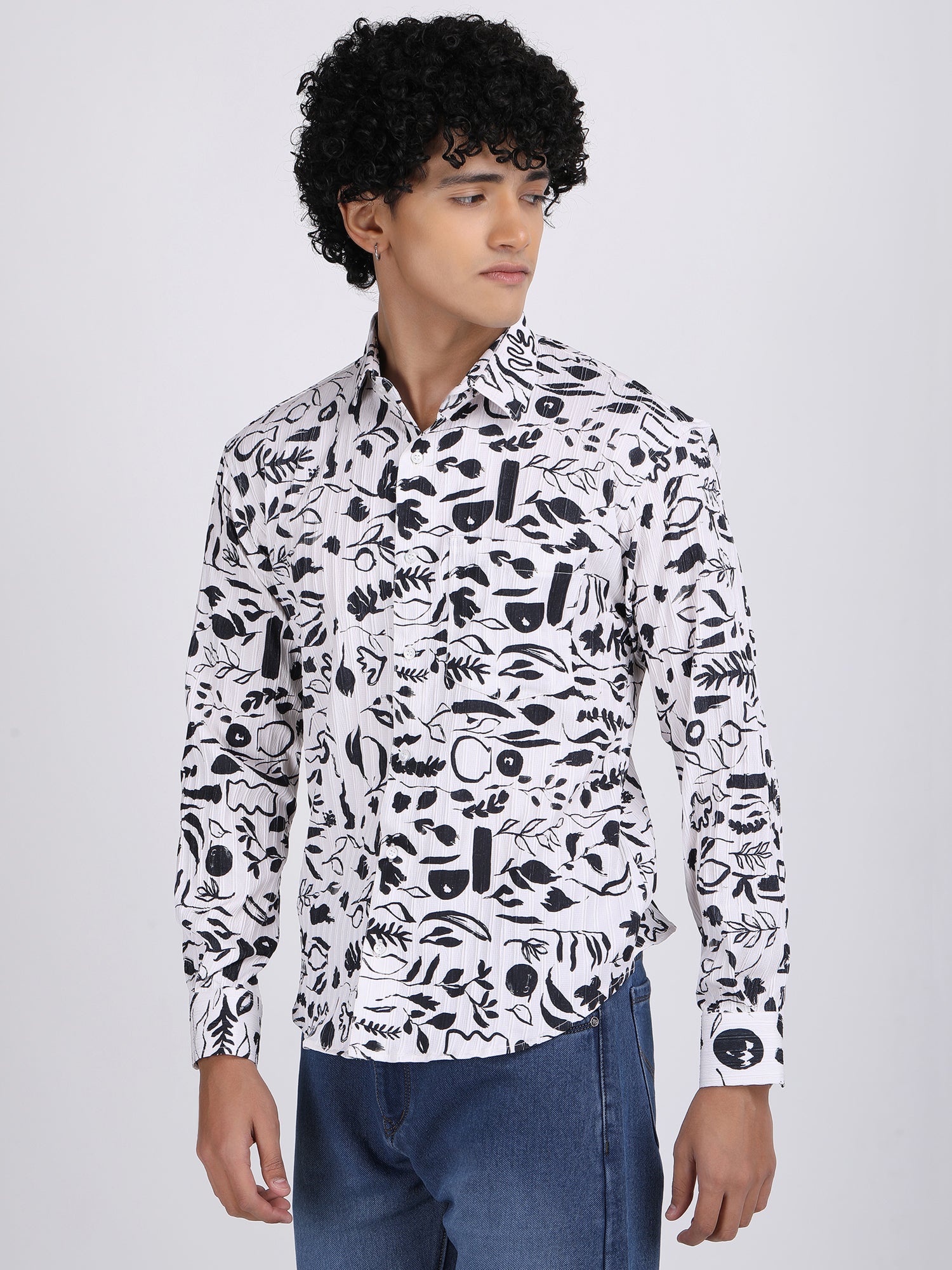 Dark White Popcorn Print Premium Full Sleeves Shirt