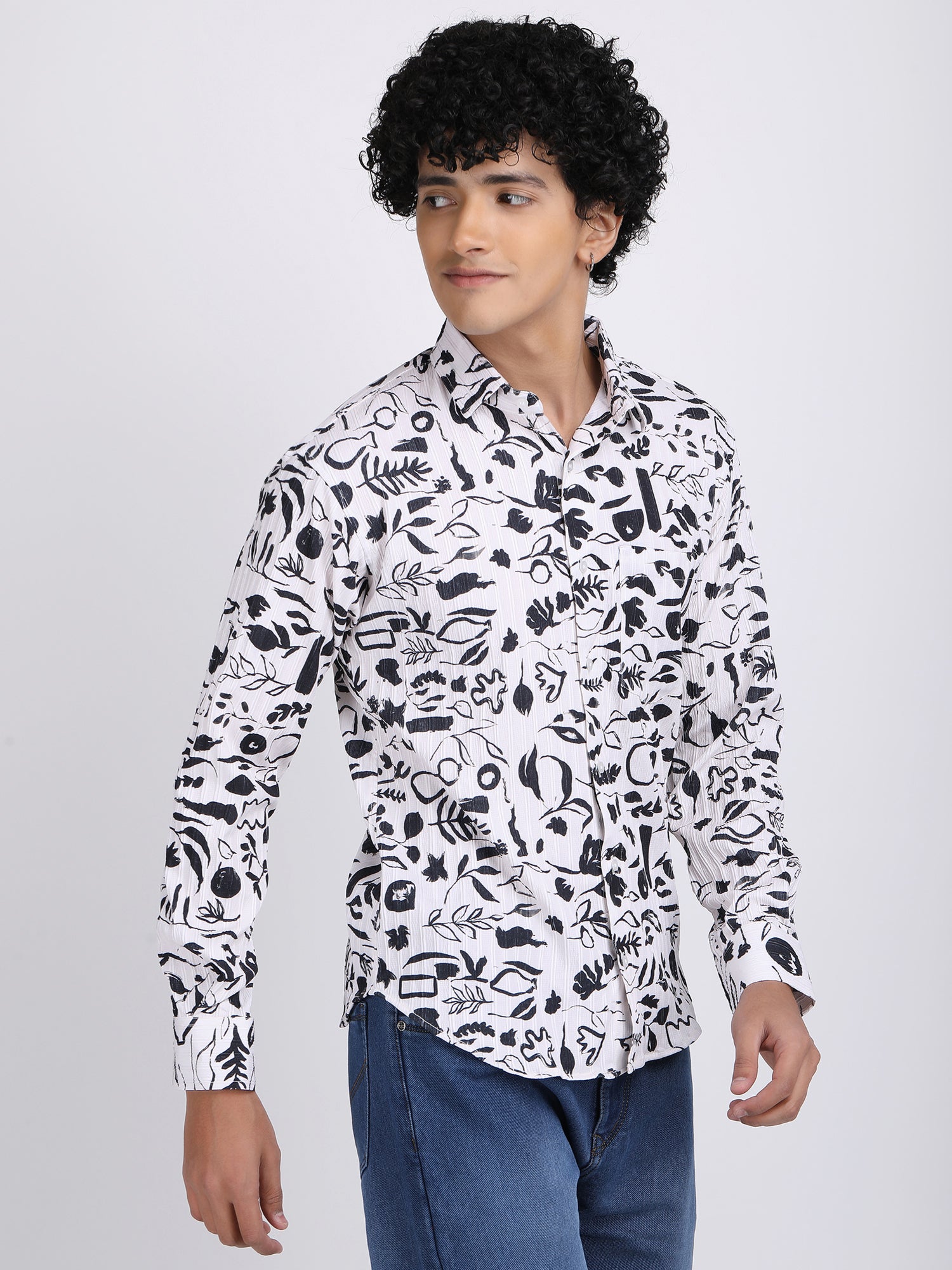 Dark White Popcorn Print Premium Full Sleeves Shirt