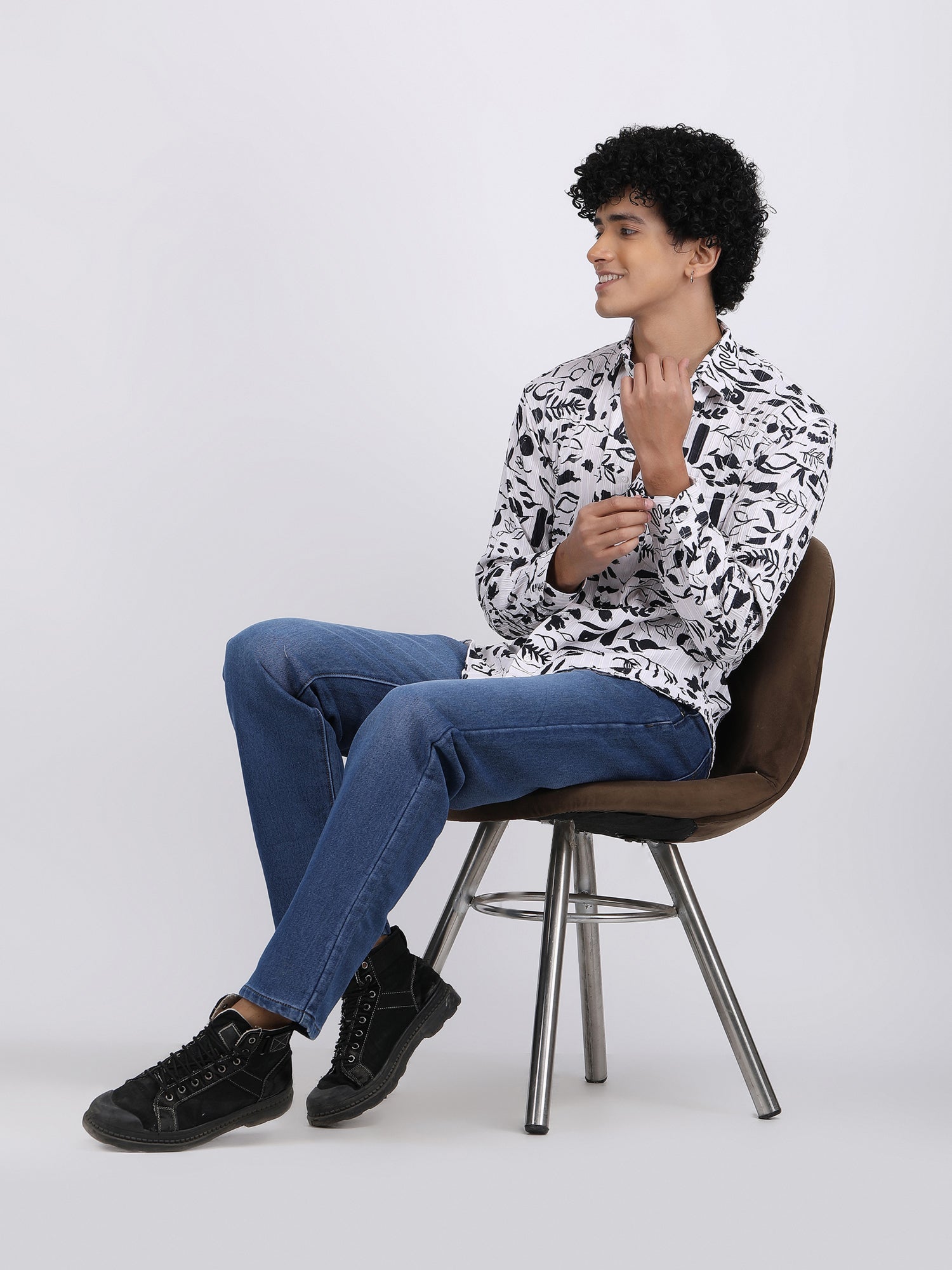 Dark White Popcorn Print Premium Full Sleeves Shirt