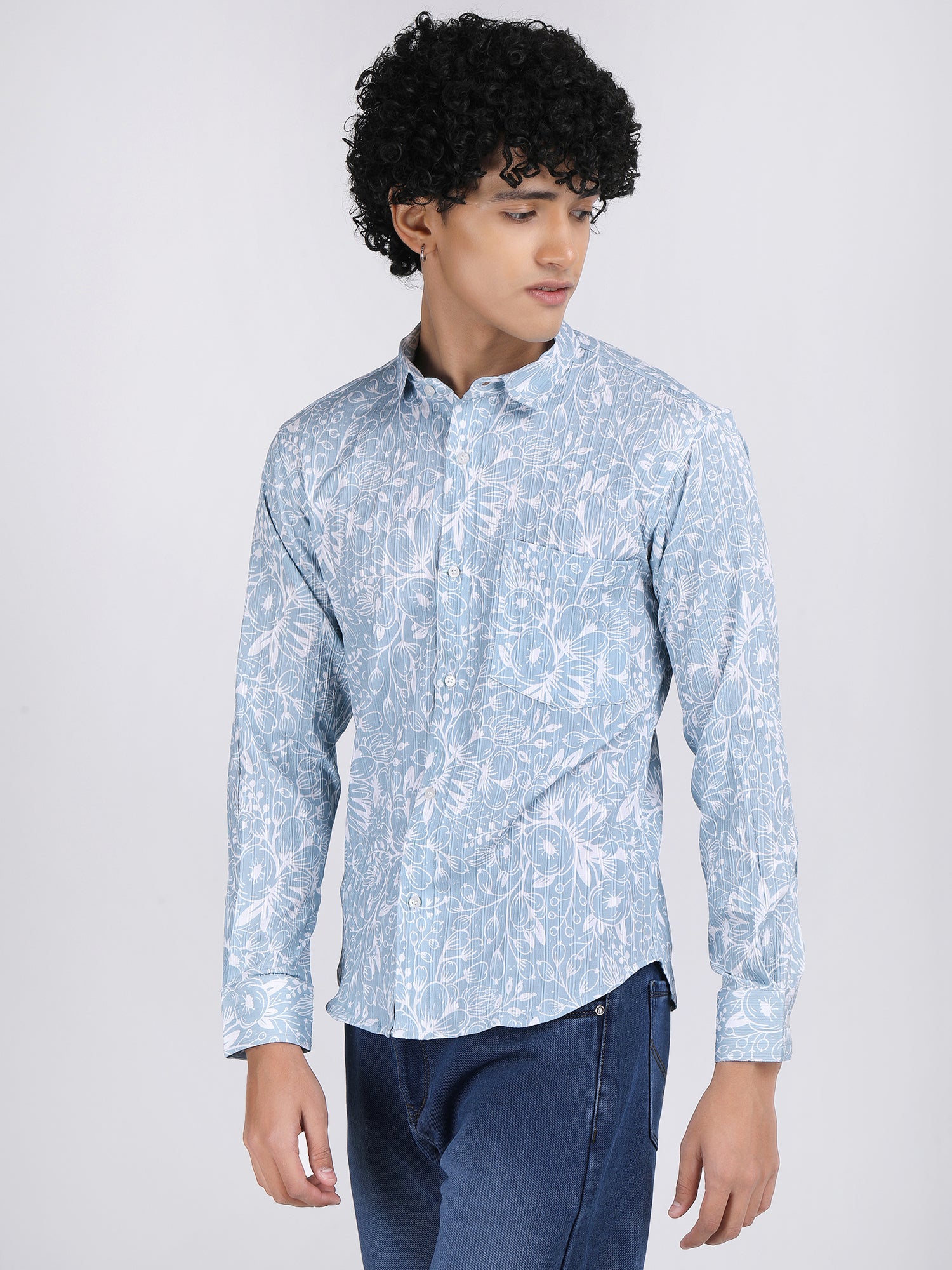Sky Blue Popcorn Print Premium Full Sleeves Shirt