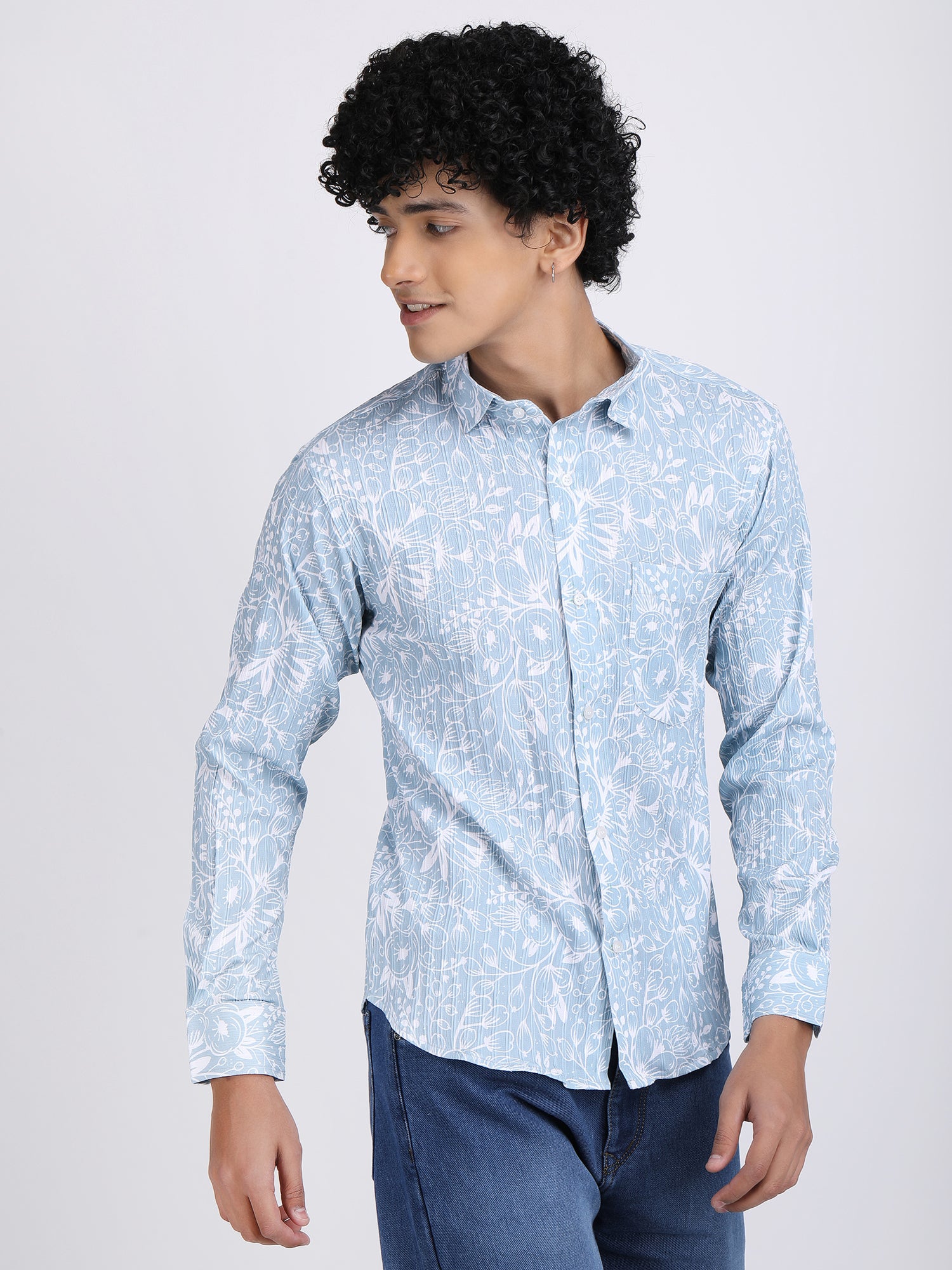 Sky Blue Popcorn Print Premium Full Sleeves Shirt