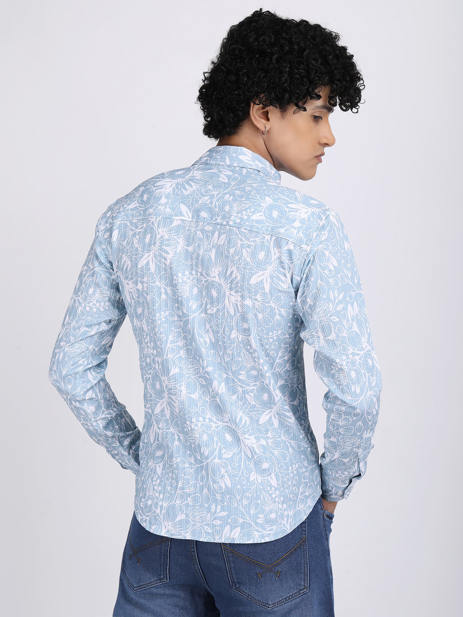 Sky Blue Popcorn Print Premium Full Sleeves Shirt